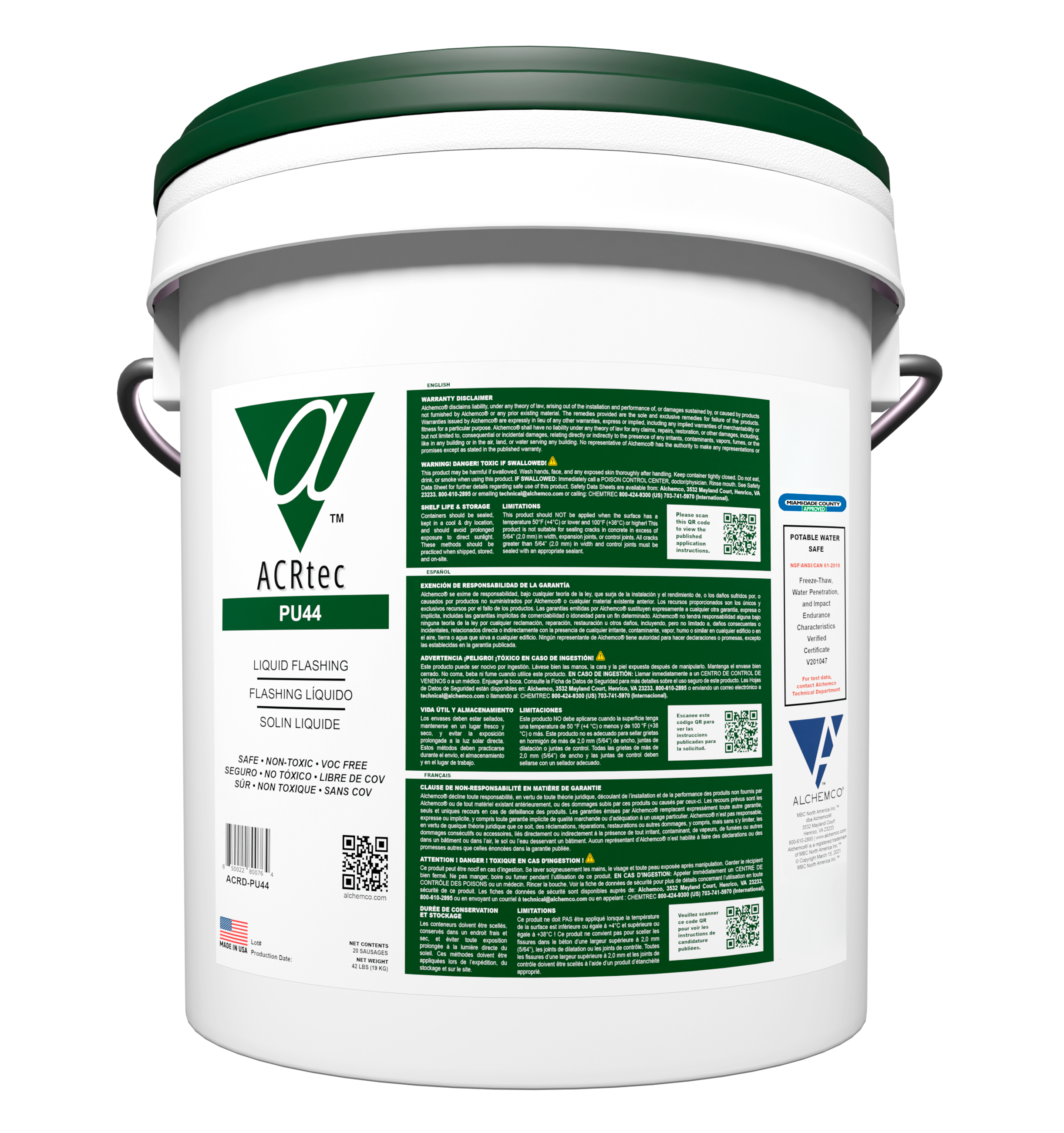Pail of ACR (Alchemco Clean & Repair) PU44 Liquid Flashing