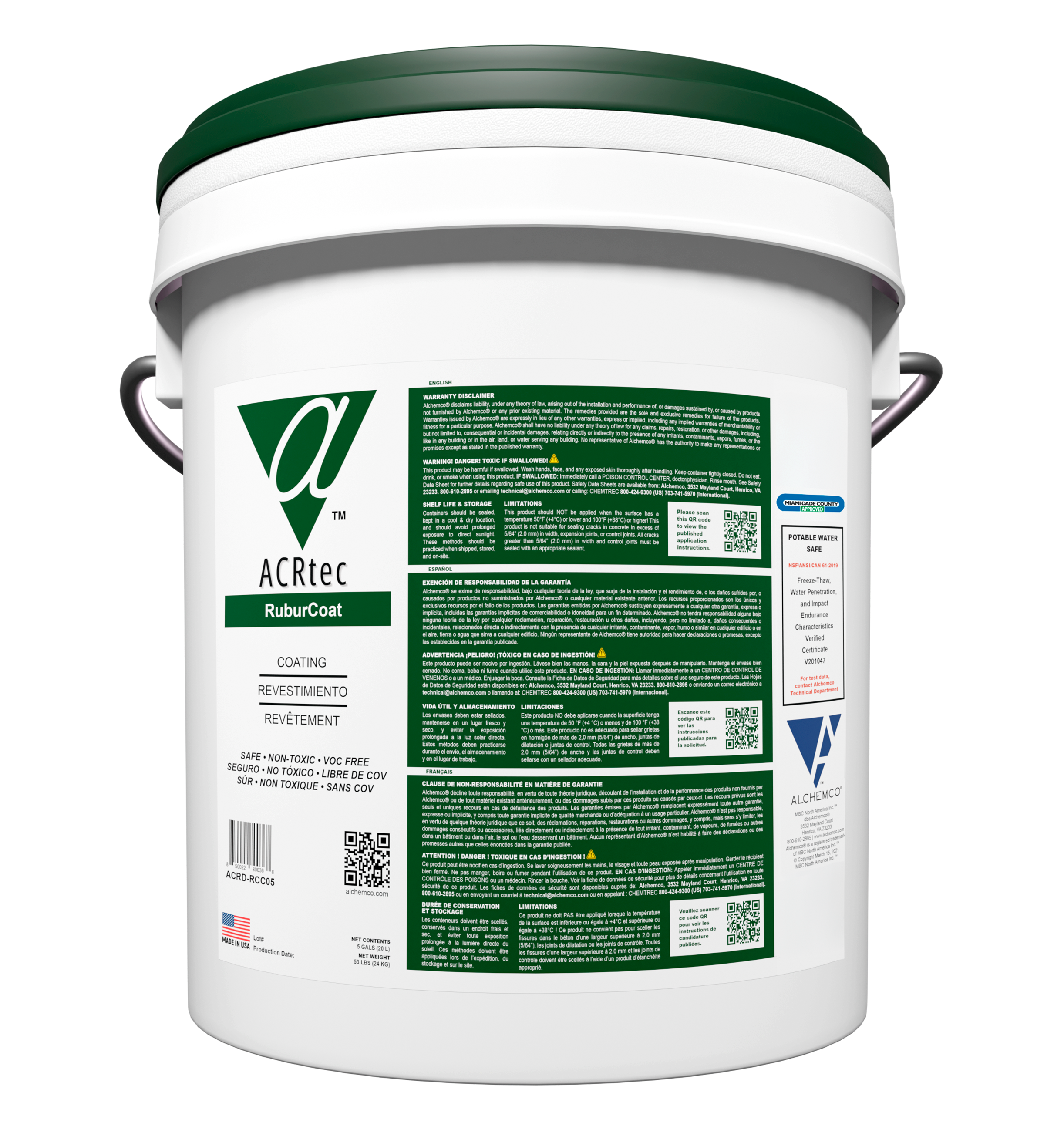 Pail of ACR (Alchemco Clean & Repair) RuberCoat Coating