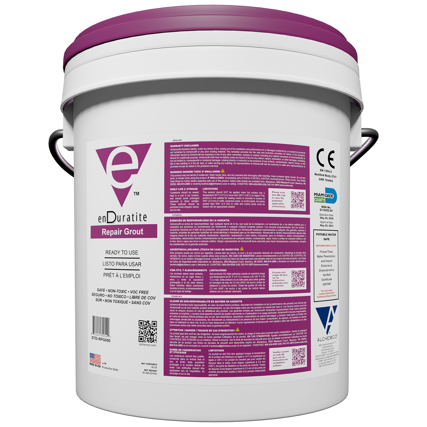 Pail of enDuraTite Repair Grout