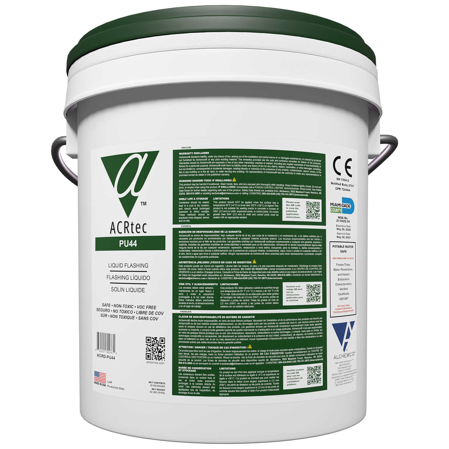 Pail of ACR (Alchemco Clean & Repair) PU44 Liquid Flashing