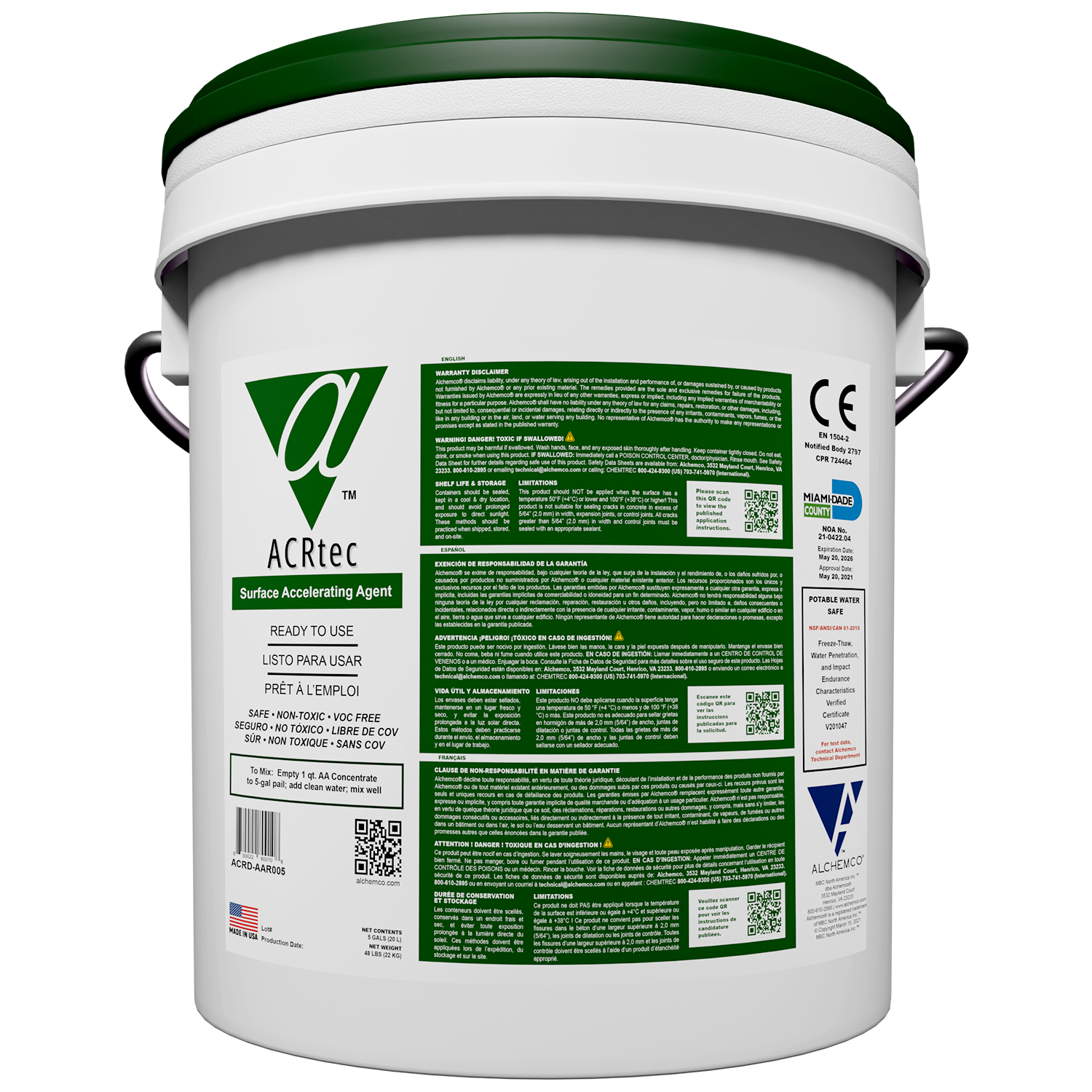 Pail of ACR (Alchemco Clean & Repair) Surface Accelerating Agent