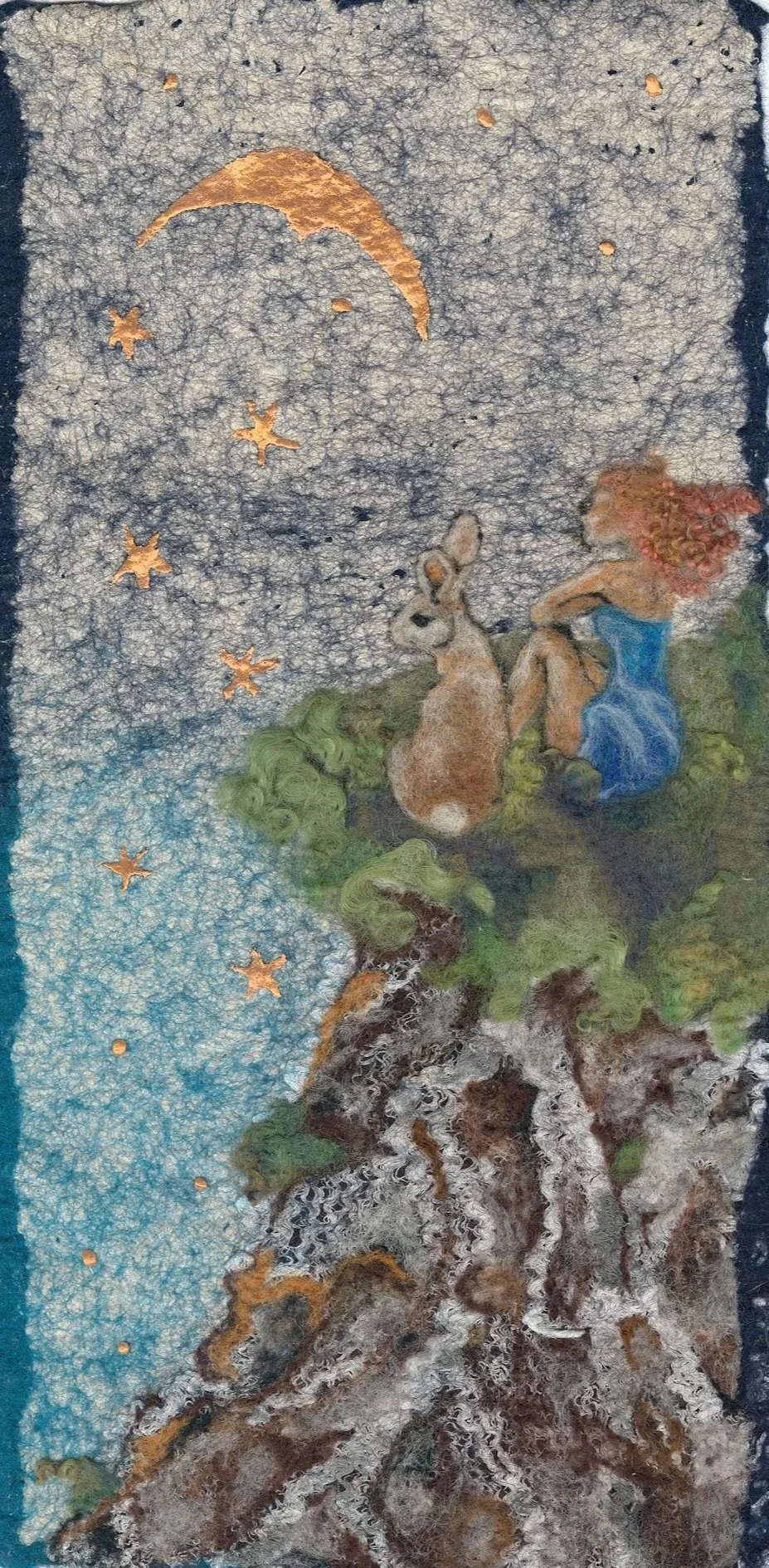 Watching the Stars Fall, A Rabbit Named Fear collection,2022. Wet felted mixed media