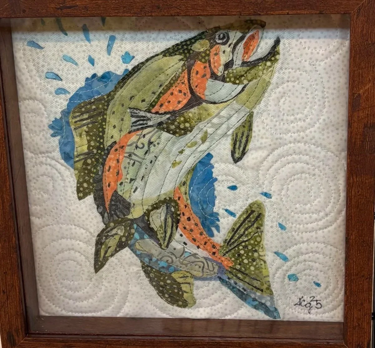 Leaping Trout, 2024. 9 x 9 inches; shadow box framed. SOLD