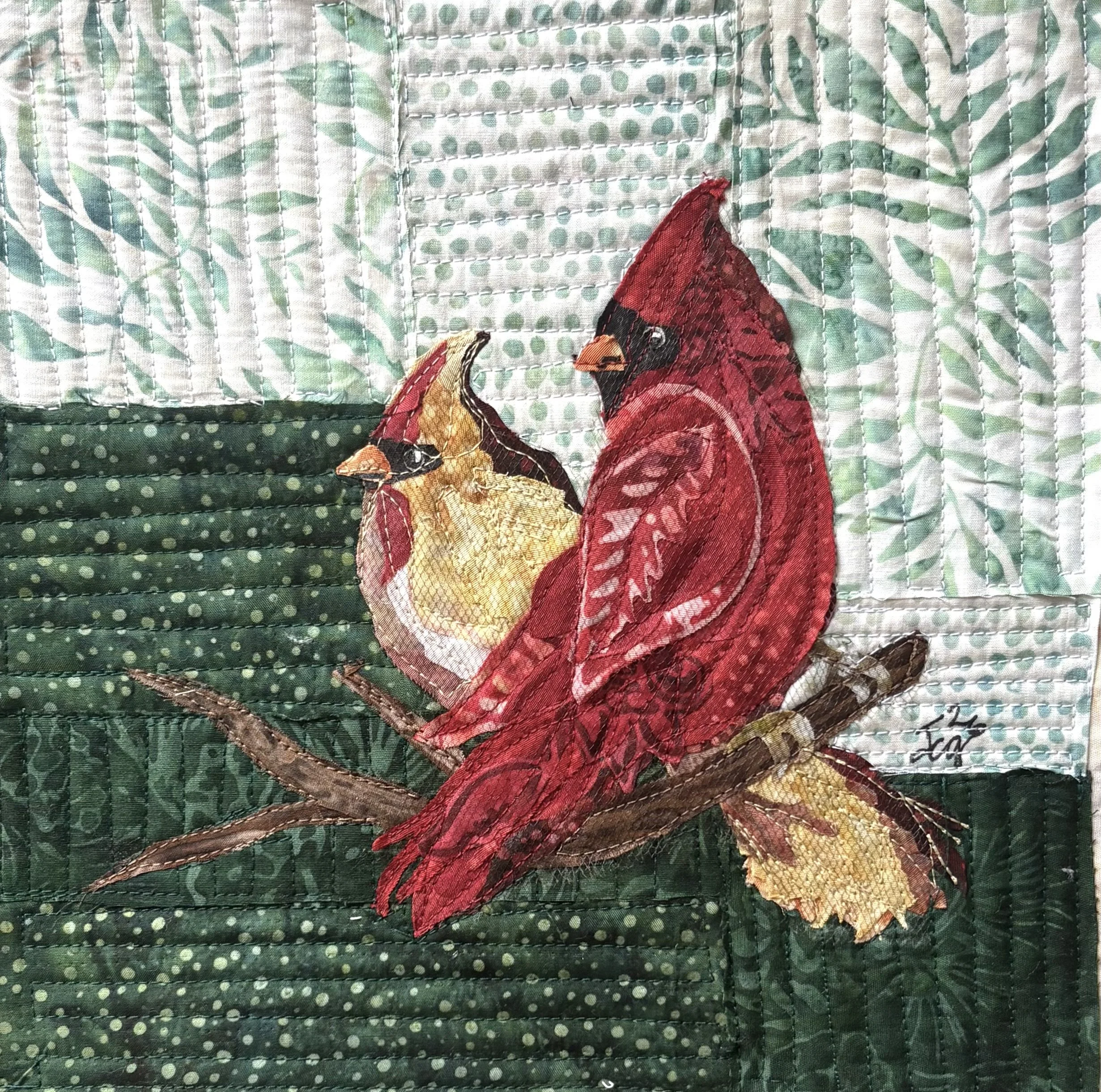 Cardinal Pair. 2026. 9" x 9" shadowbox framed. $175