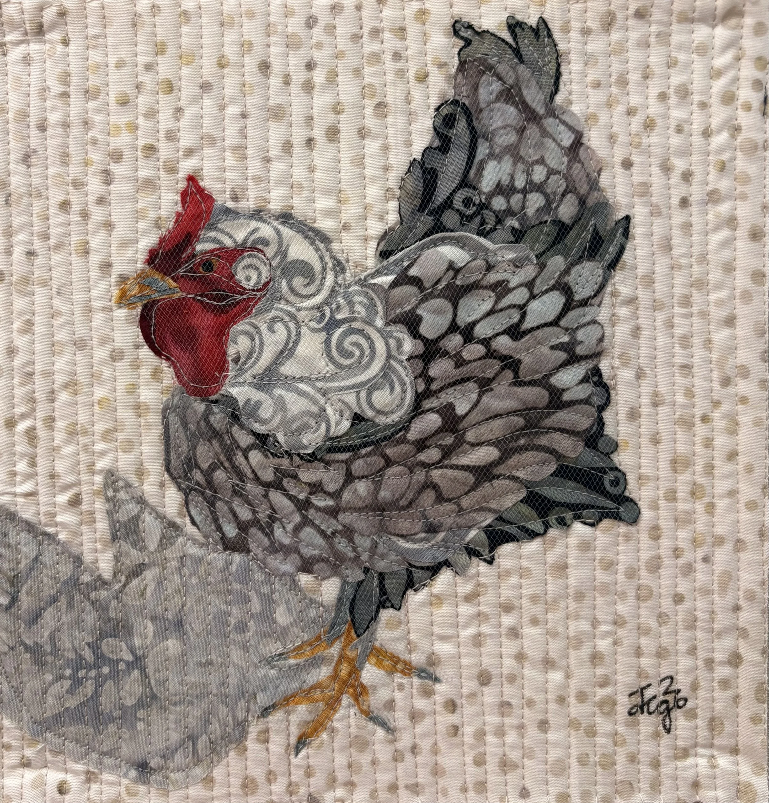 Silver-laced Wyandotte Rooster. 2026. 9" x 9" shadowbox framed. SOLD