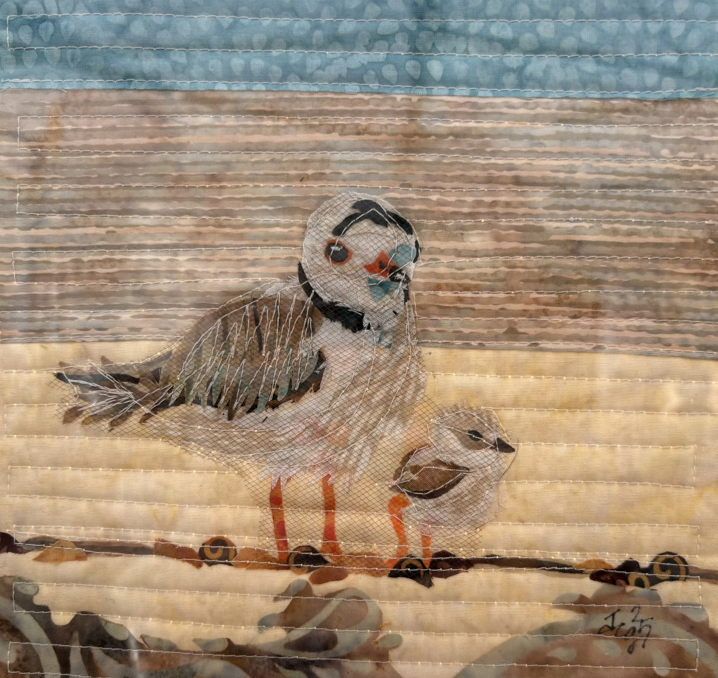 Plover with Chick, 2025. 9 x 7 inches; floating frame. SOLD