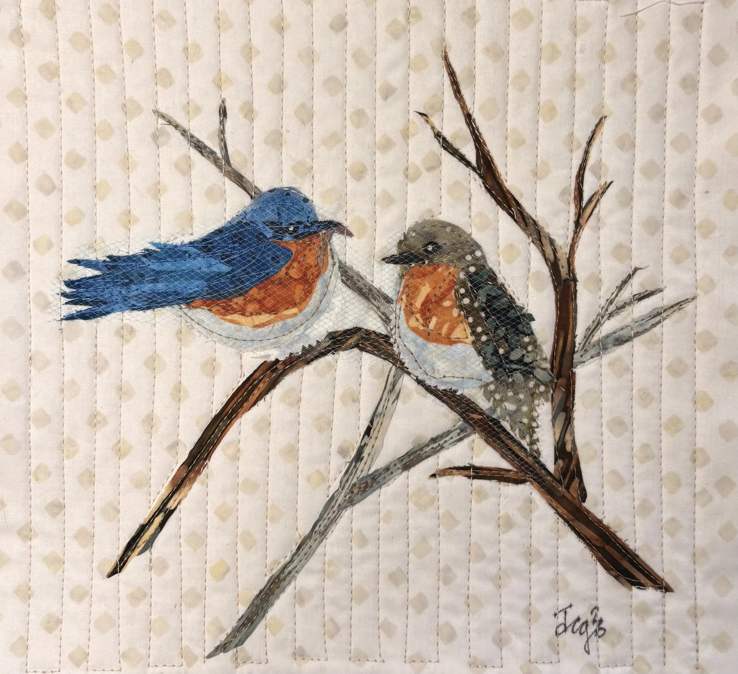 Eastern Bluebird Pair, 2026. 9 x 9 inches; shadow box framed. $175
