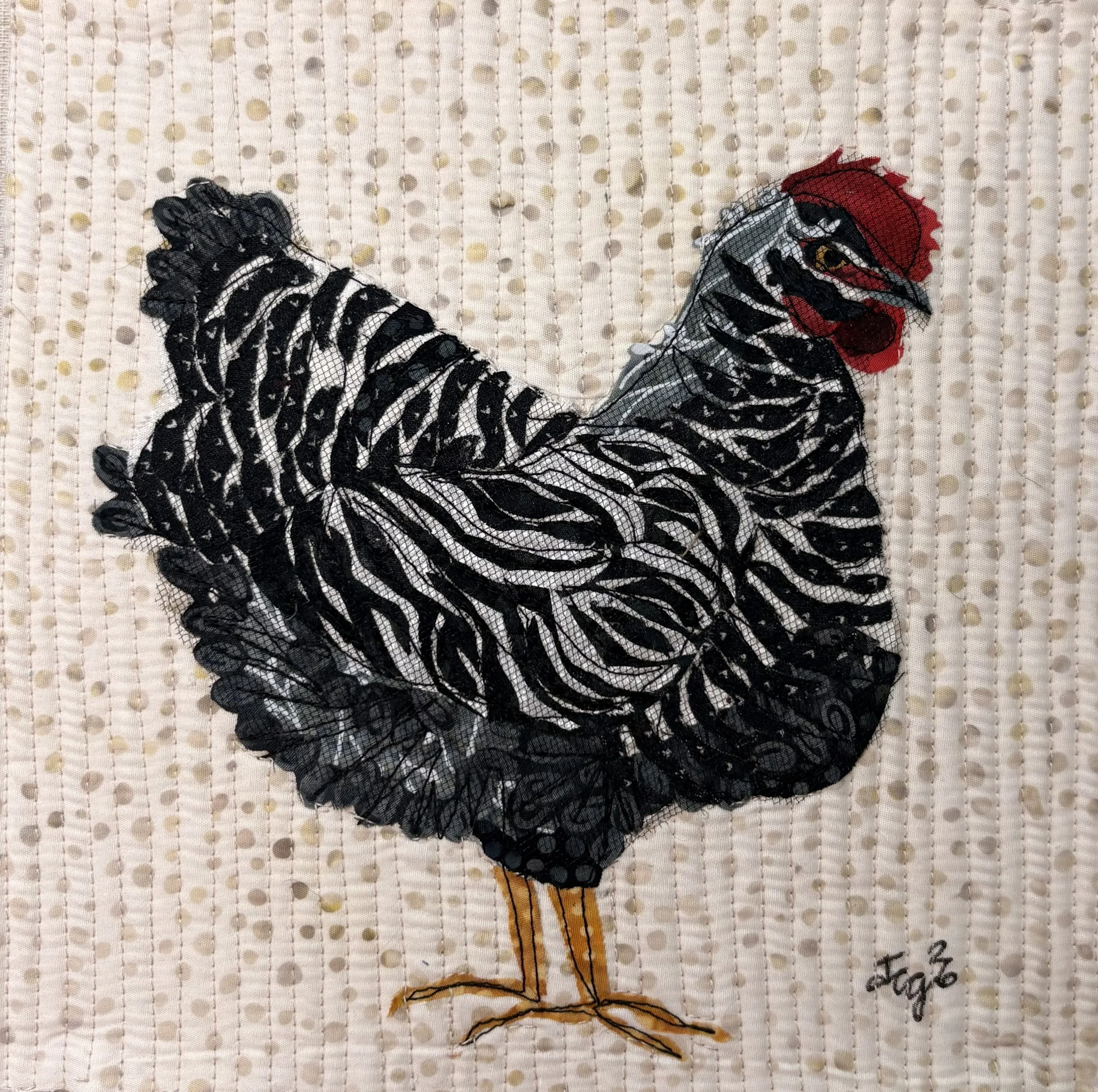 Barred Rock Rooster. 2026. 9" x 9" shadowbox framed. SOLD