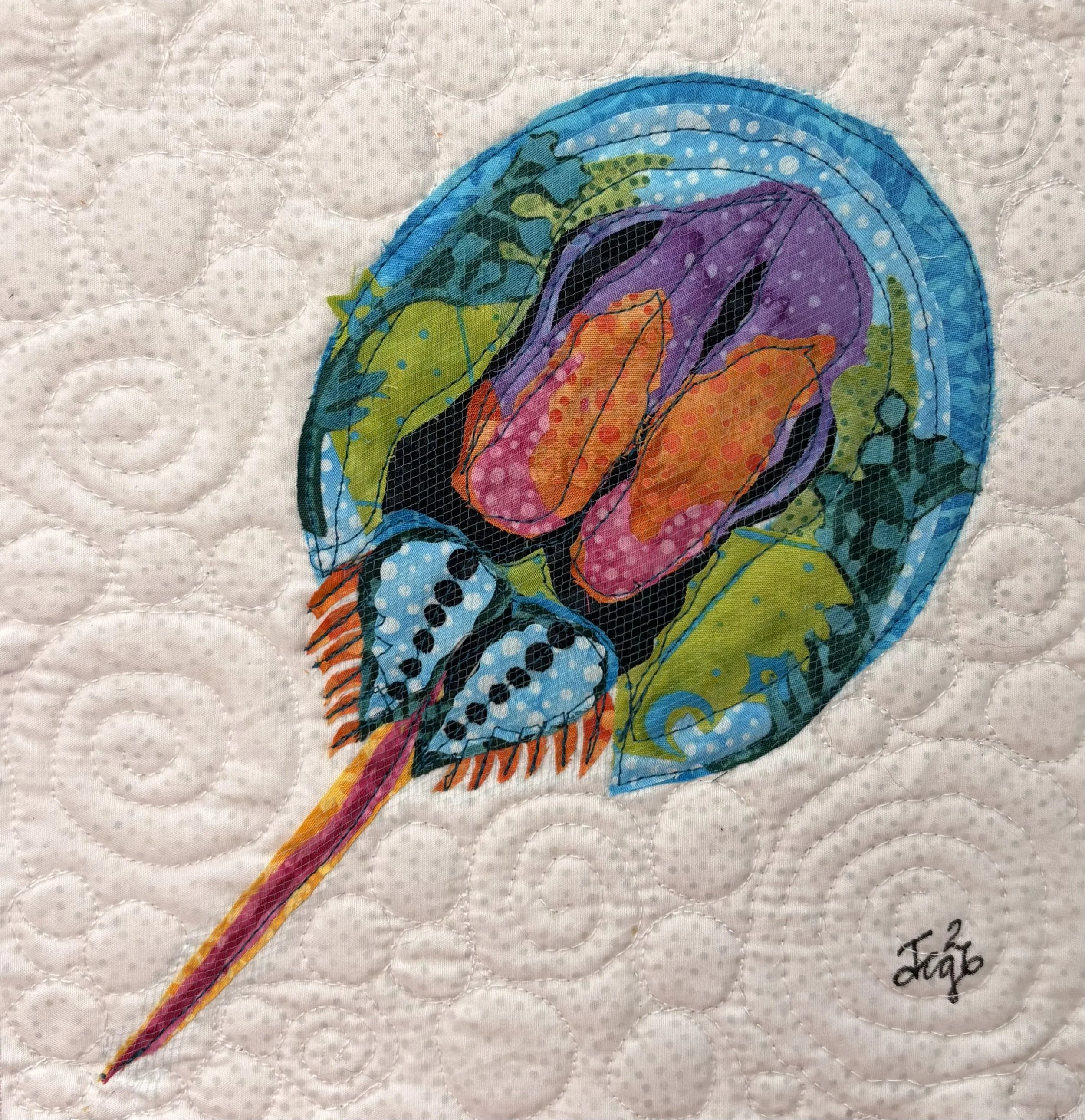 Psychedelic Horseshoe Crab. 2026. 9" x 9" shadowbox framed. $170