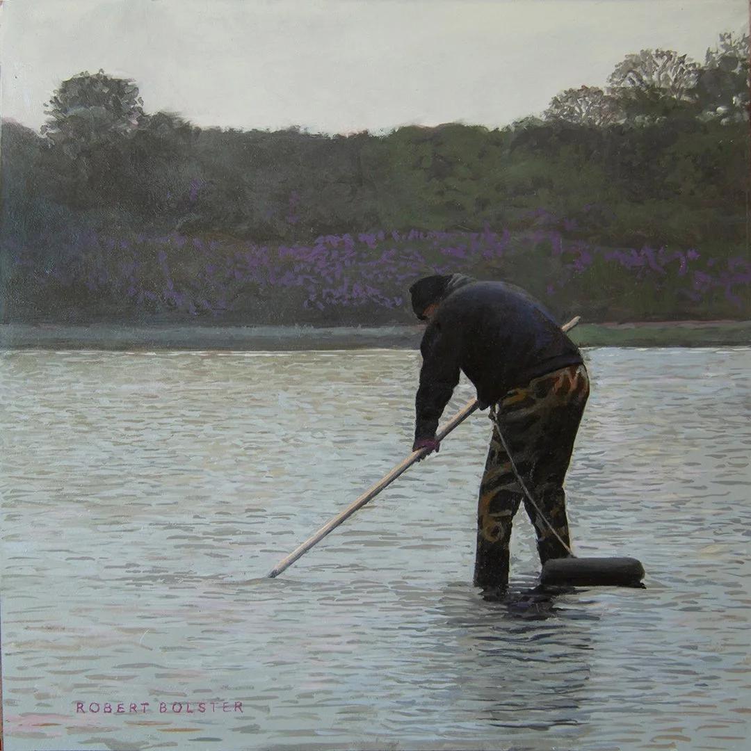 "Quahog Hunter," 2025 10x10 oil on board, Tree.s Place Gallery, Orleans, MA 
