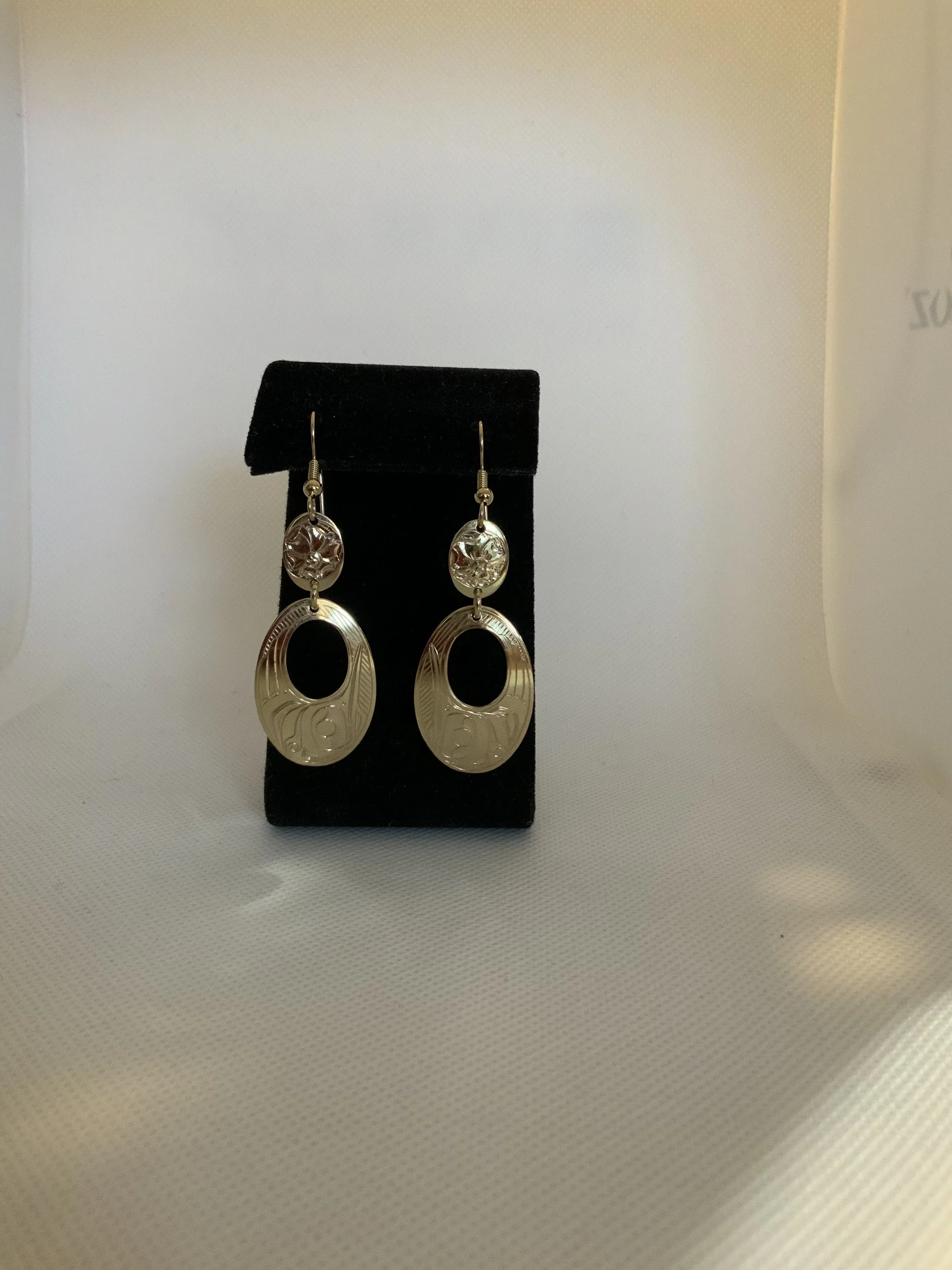 Gold earrings with earrings with hummingbird and rose design*sold, special order*