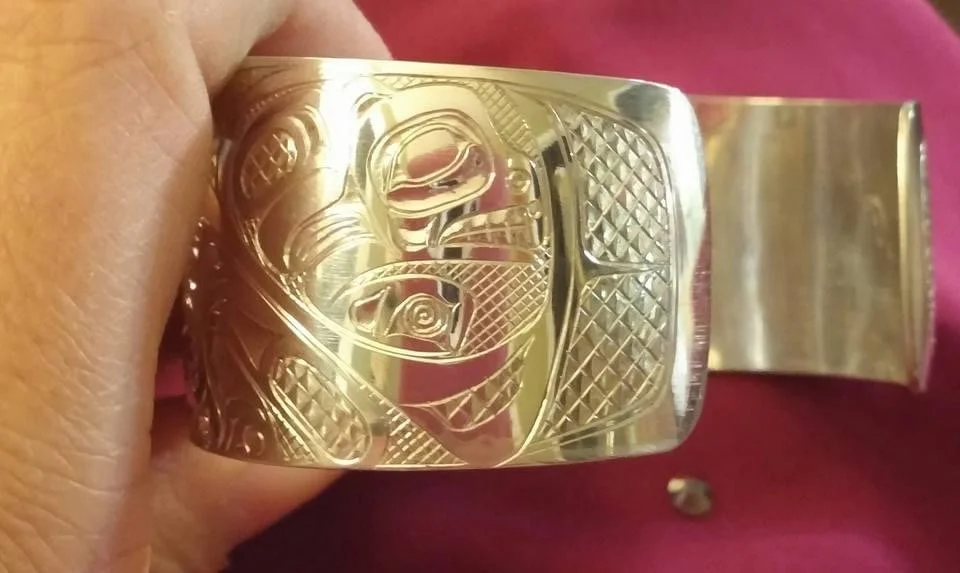 Engraved cuff bracelet, beaver design detail *unavailable*