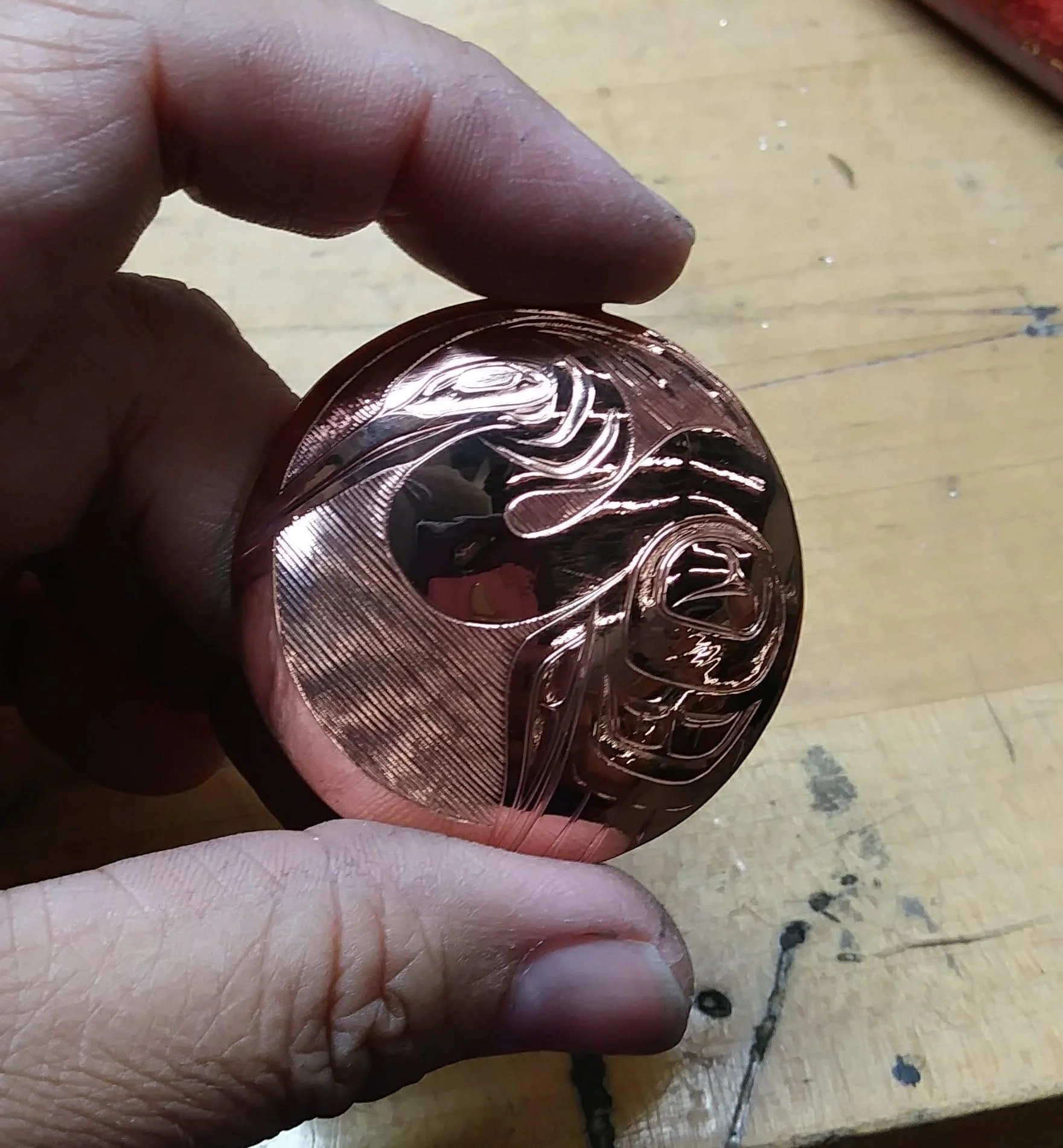 Copper pendant with engraved Great Blue Heron design *sold*
