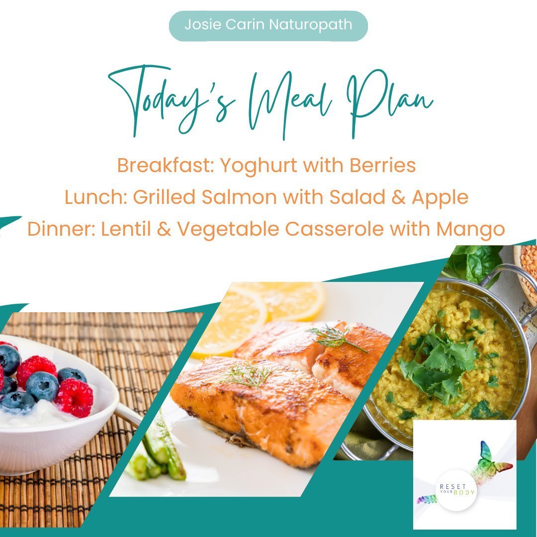 Here's an example of a daily Metabolic Balance&reg; plan. 😋 

✅ easy to put together
✅ delicious
✅ nutritious
✅ balanced
✅ filling
✅ hormone-balancing

Metabolic Balance&reg; is a clinically proven food plan for weight loss, hormone balancing and lo