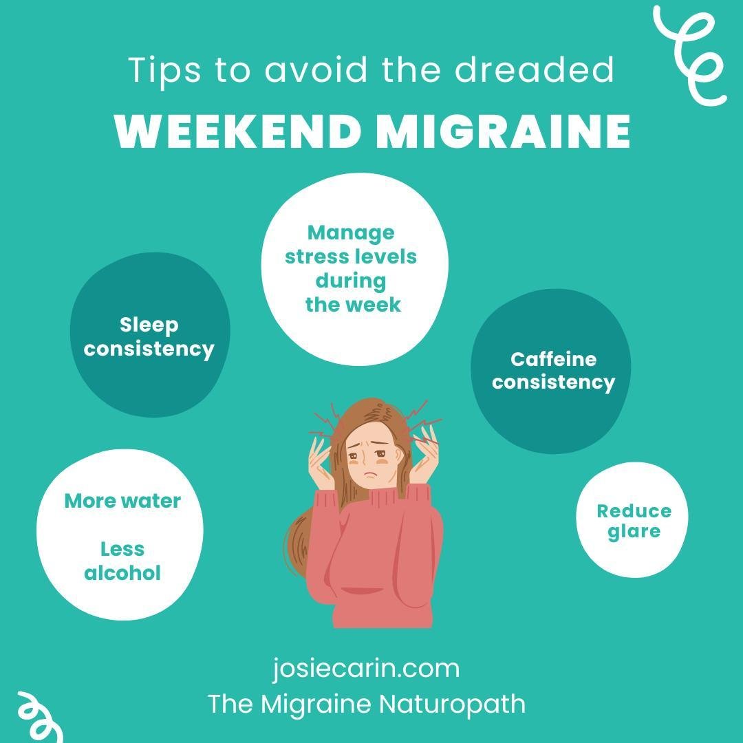 Also known as the &quot;let-down migraine&quot; or &quot;Saturday Syndrome&quot;, you are not alone if you find that Friday evenings or Saturdays deliver a horrid, spiky migraine attack.

Here are a few tips to prevent weekend migraine onset:

1. Hyd