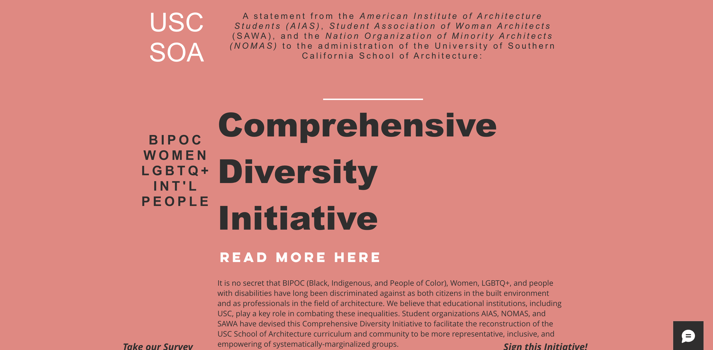 Letter with header "comprehensive Diversity Initiative" written in bold with a pink background