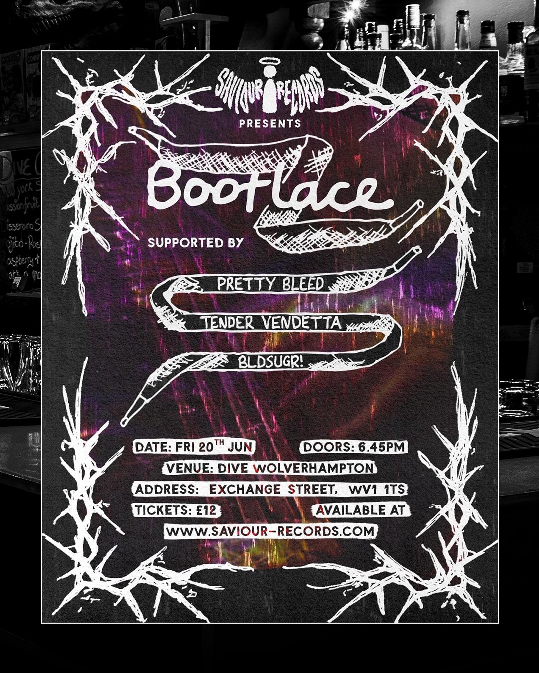 🚨⚡ LIVE AT DIVE ⚡🚨

⚡ Friday 20th June - from 6:45pm

⚡ We have a special EP launch show hosted by our friends at @saviour_rcrds, as @bootlaceband unleash their new EP &quot;Untied&quot; and play the record in full and more! Joining them will be a 