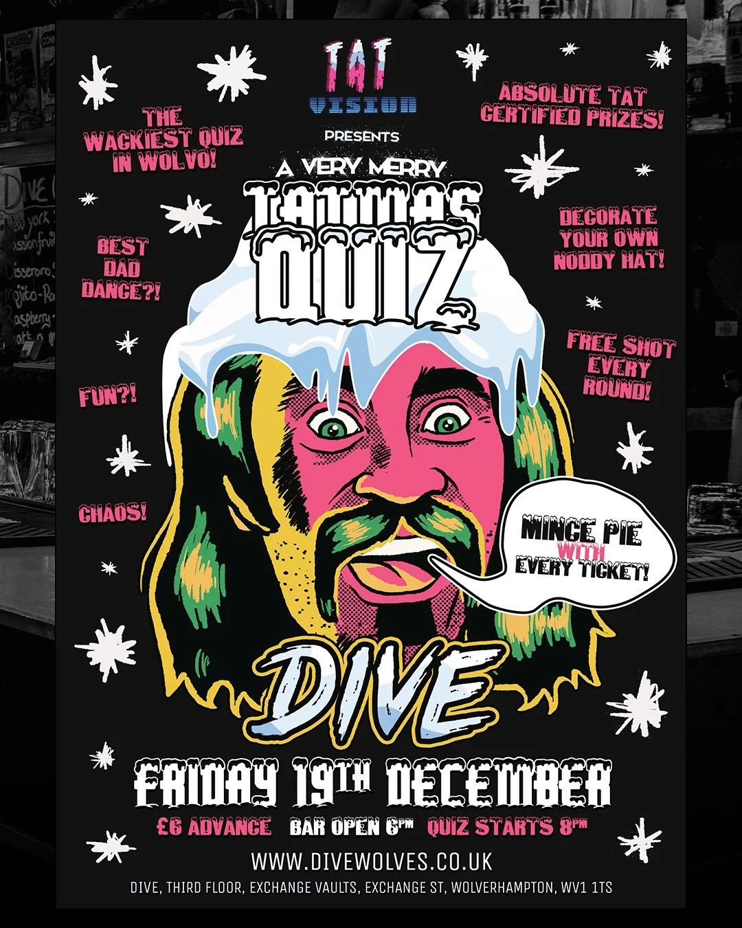 ⚡🎄🎁☃🎉 TAT VISION presents A VERY MERRY TATMAS QUIZ! 🎉☃🎁🎄⚡

📅 Friday 19th December
🍻🍹 Bar open 6pm
🎅🏼🎤 Quiz starts 8pm

We&rsquo;re thrilled to announce that the phenomenally sublime and breathtakingly spectacular @tat_vision returns to DI