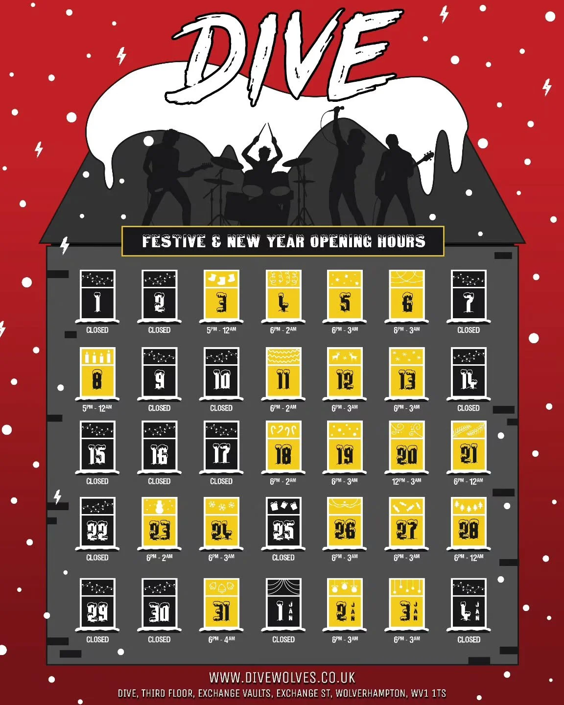 FESTIVE &amp; NEW YEAR OPENING HOURS! 
🎉🍹🎄🍻❄️⚡🎅🏼⚡❄️🍻🎄🍹🎉

Kicking off today with the pre-game, we will be open for a massive EIGHTEEN occasions this month! The decorations are going up and we're getting in the festive spirit. Come join us, t