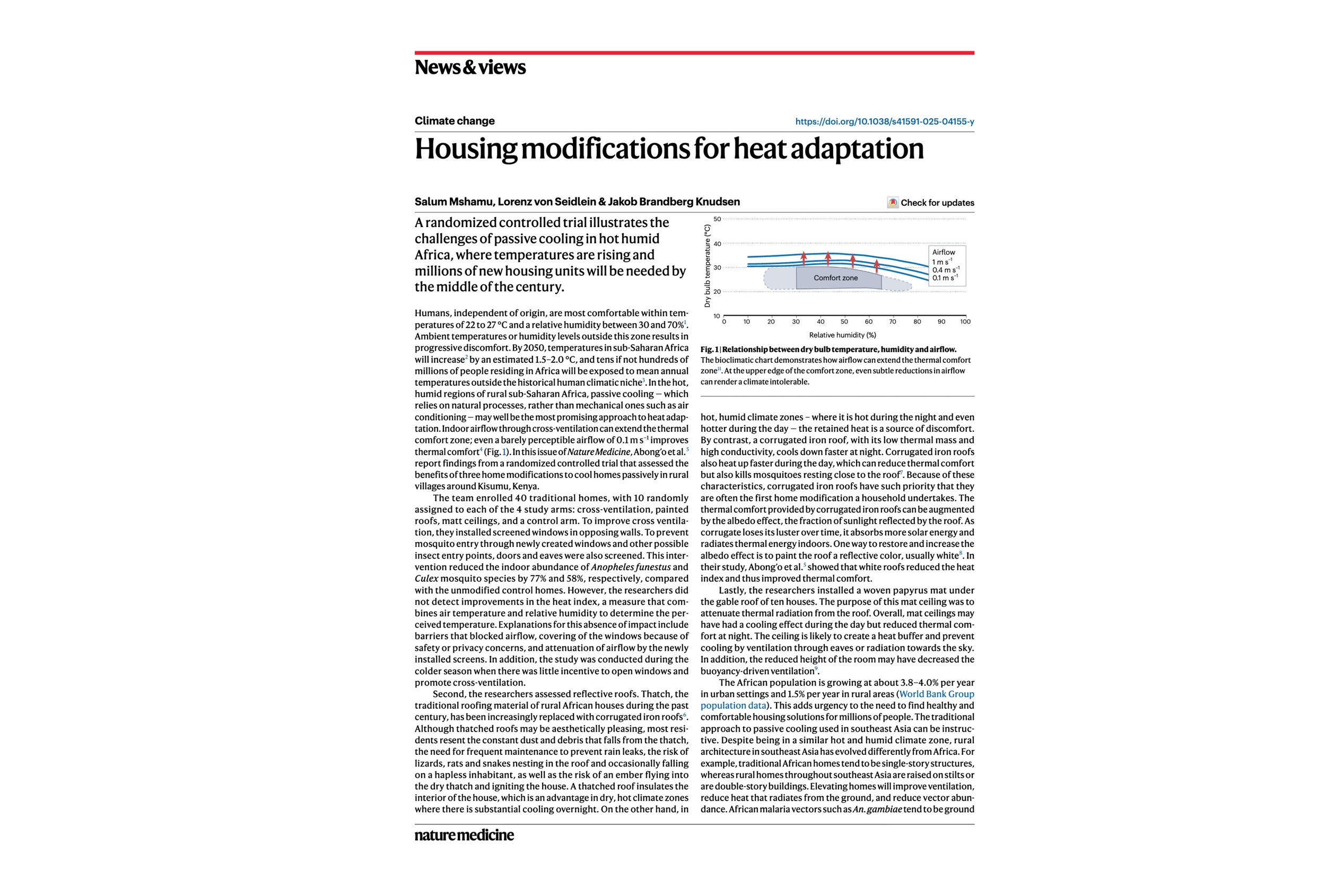 Nature Magazine: Housing modifications for heat adaptation by Salum Mshamu, Lorenz von Seidlein, and Jakob Knudsen