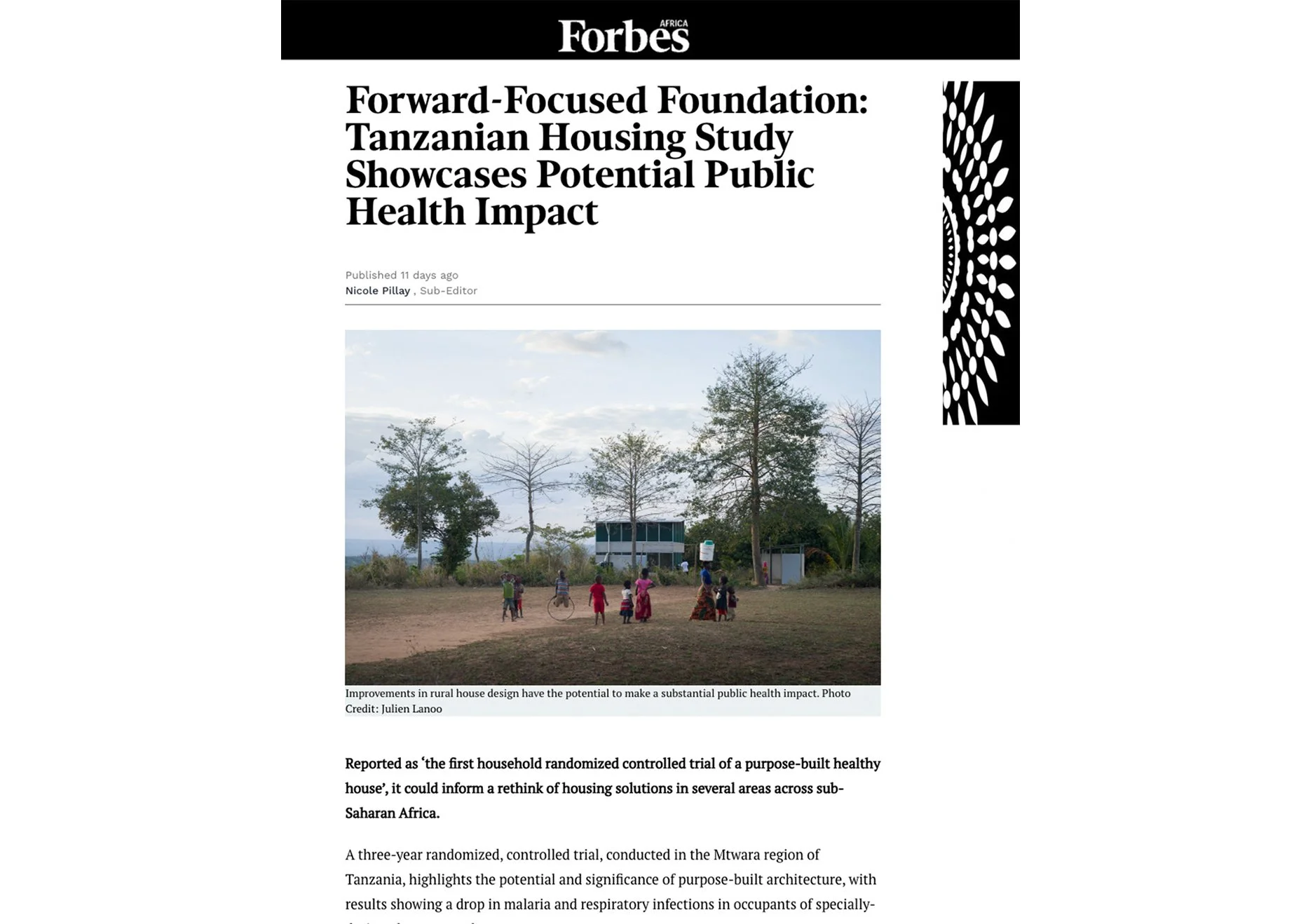 Forbes Africa: Forward-Focused Foundation: Tanzanian Housing Study Showcases Potential Public Health Impact