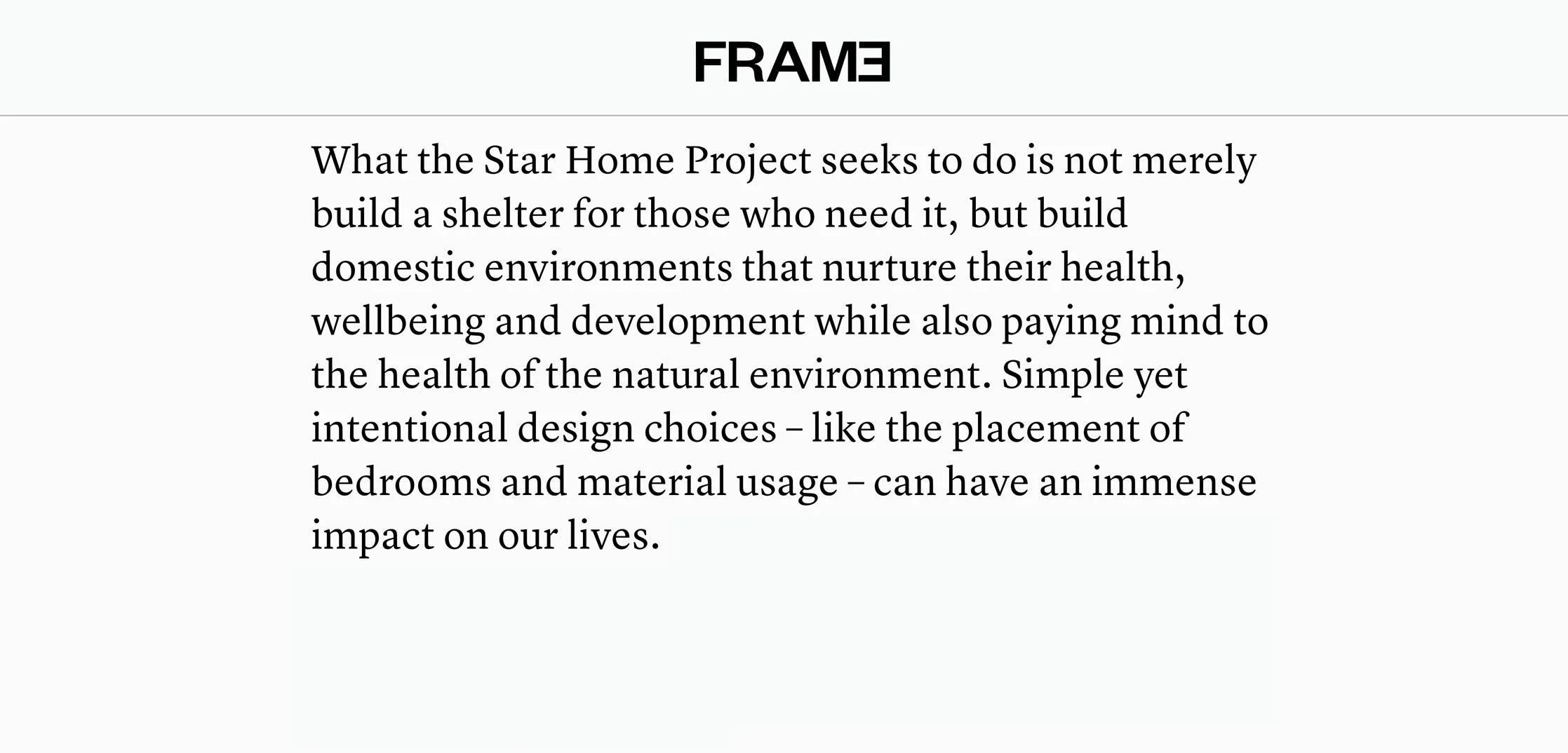 FRAME: PUBLIC HEALTH STARTS AT HOME. THIS TANZANIA HOUSING PROJECT PROMOTES WELLBEING