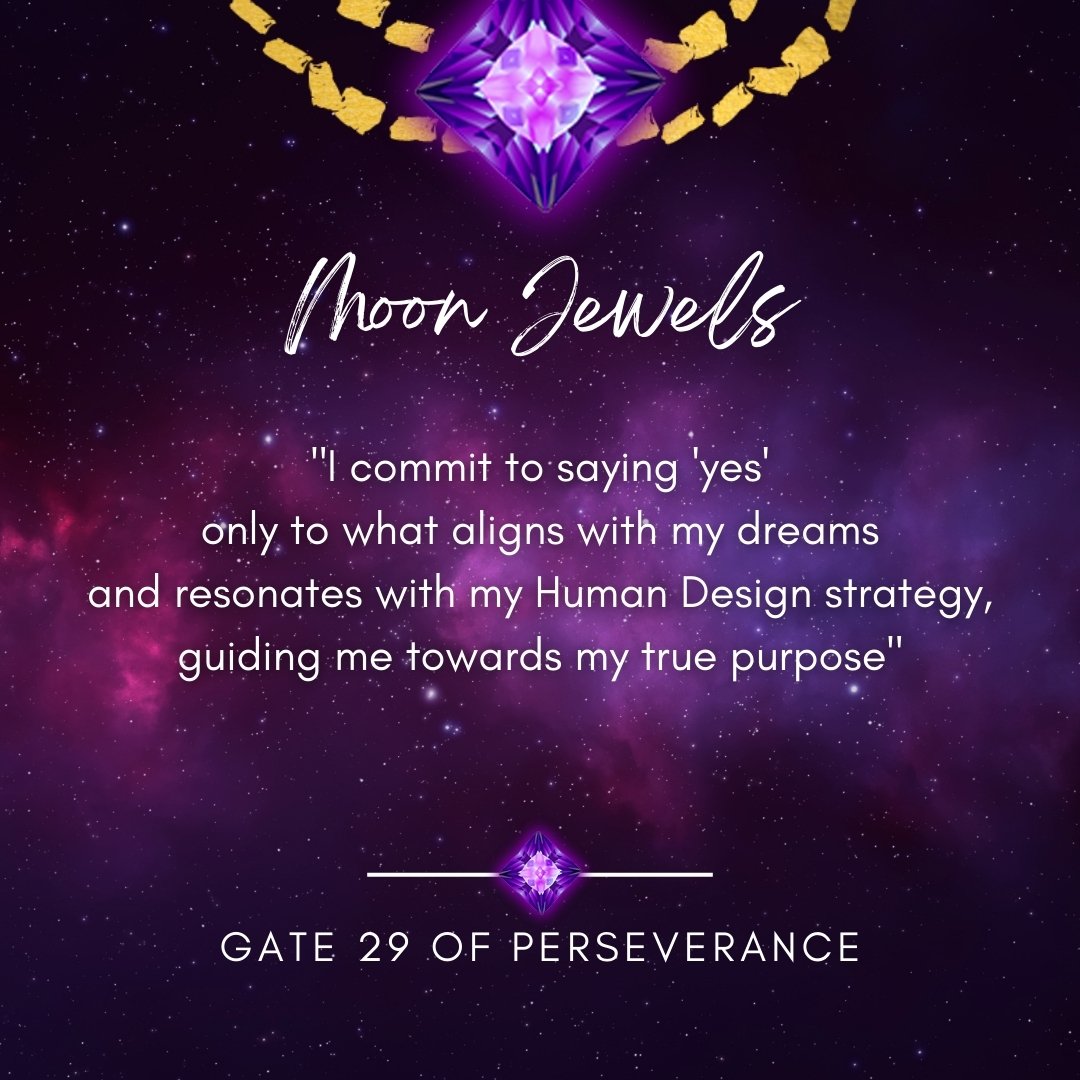 Jewels,
Today we encounter the energies of the Human Design Sacral Center Gate 29, the gate of Perseverance in the Moon&rsquo;s 🌕 energies. This gate blesses us with the strength to commit to our explorations&mdash;be it an idea, an experience, or a