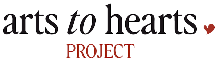 Text reading 'arts to hearts' with a small red heart and the word 'PROJECT' underneath.