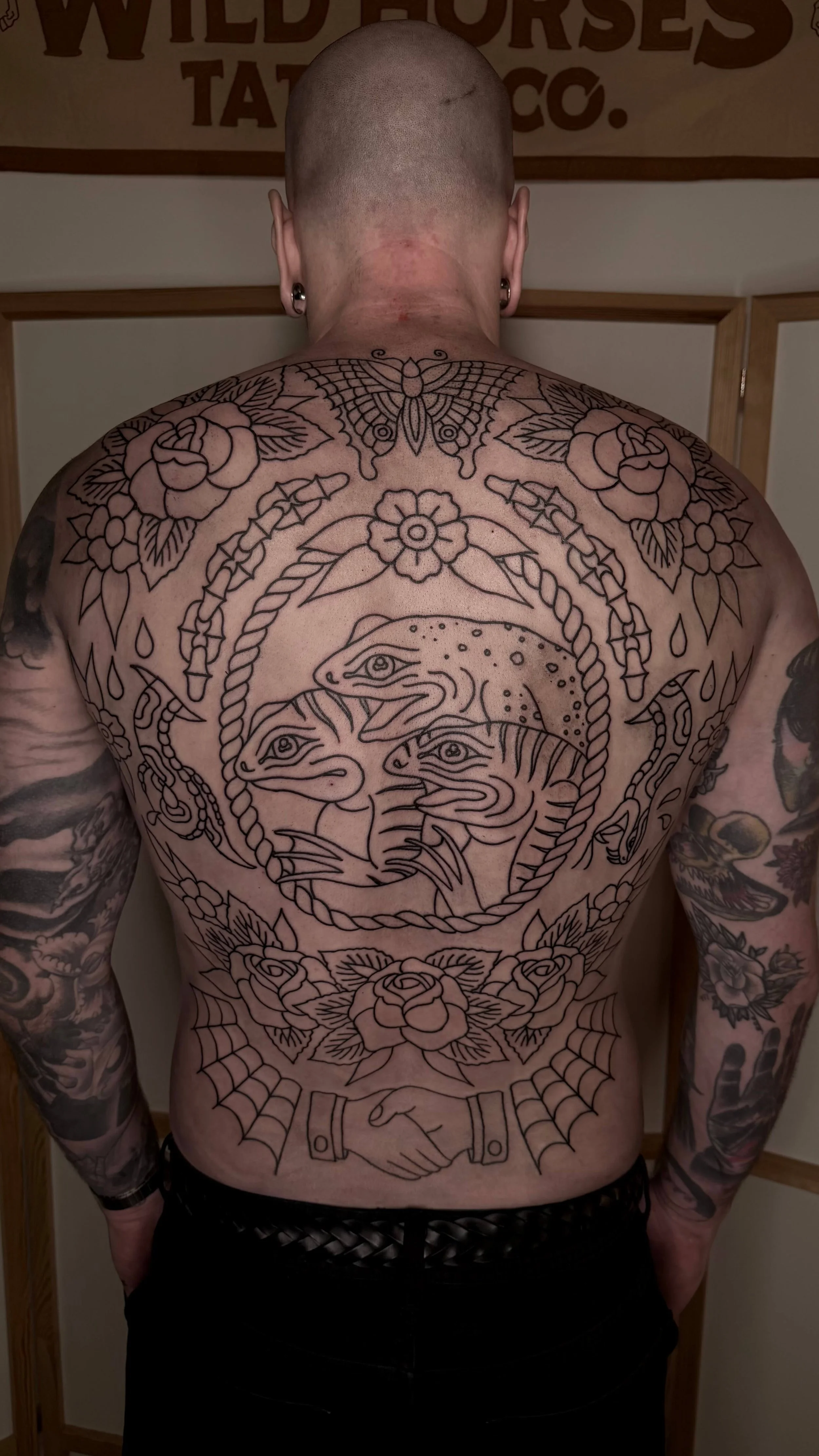Old School traditional back piece tattoo Liverpool