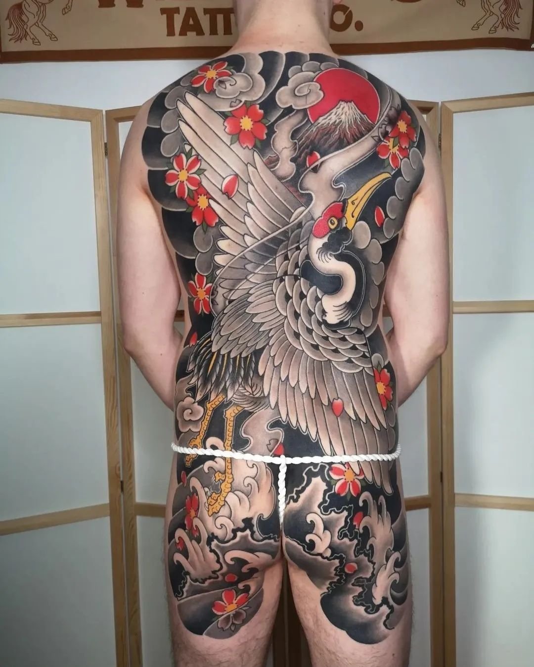 Incredible crane backpiece for Liam 🌸 - done by @dannywildhorses 

Danny finished off this backpiece at @tattooteaparty Manchester last month, where it picked up the 'Best Oriental' award. 

This was Liam's first ever tattoo 💪

Danny specialises in