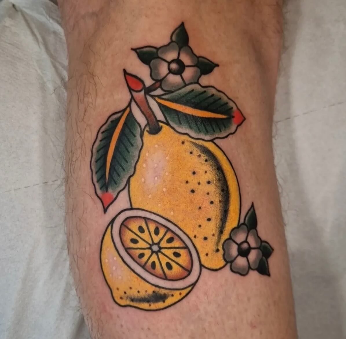 Lemon 🍋 - Done by @goodlucktoni 

If you&rsquo;re interested in getting tattooed by Toni then get in touch!

📍@wildhorsestattooco Wirral, UK
.
.
.

#wildhorsestattooco #traditionaltattoo #uktattoo #uktattooartists #tattoostudio uktattoostudio wirra