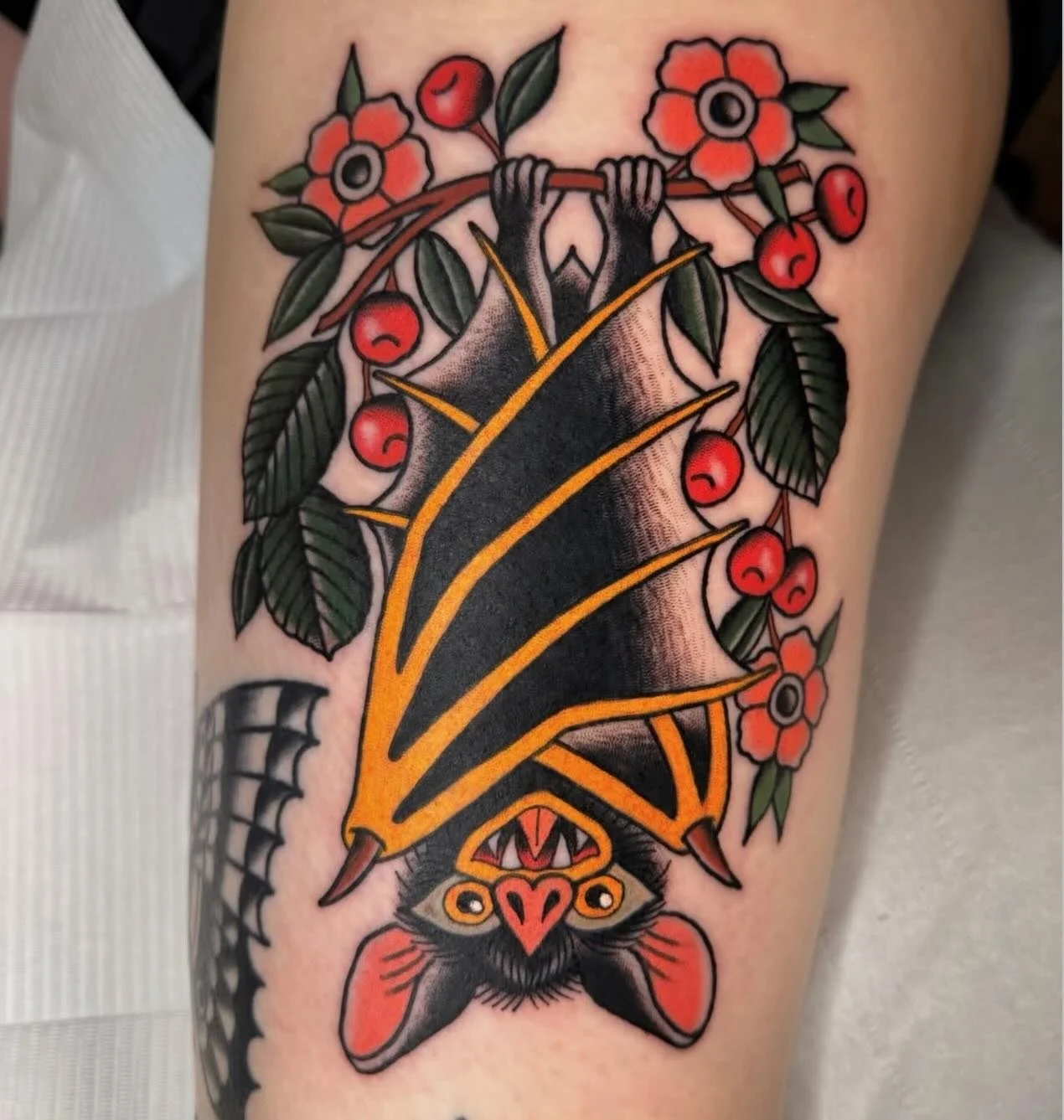 Cool bat! 🦇 - Done by @goodlucktoni 

If you&rsquo;re interested in getting tattooed by Toni then get in touch!

📍@wildhorsestattooco Wirral, UK
.
.
.

#wildhorsestattooco #traditionaltattoo #wirraltattoo #liverpooltattoo #uktattoo