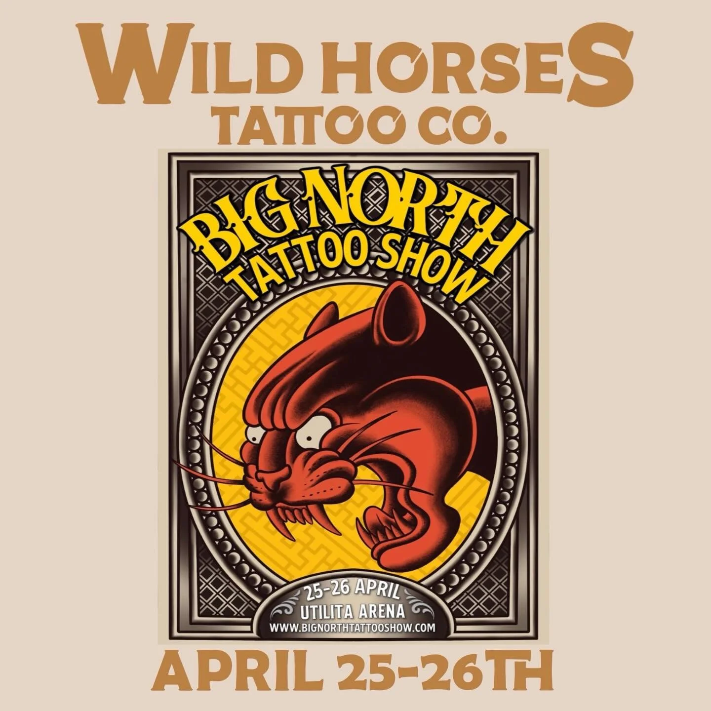 ⭐️ NEWCASTLE⭐️

@dannywildhorses &amp; @goodlucktoni will be back at @bignorthtattooshow on Saturday 25th - Sunday 26th April at the Utilita Arena, Newcastle. 

There will be plenty of Wild Horses Tattoo Co. merch and some prints available to purchas