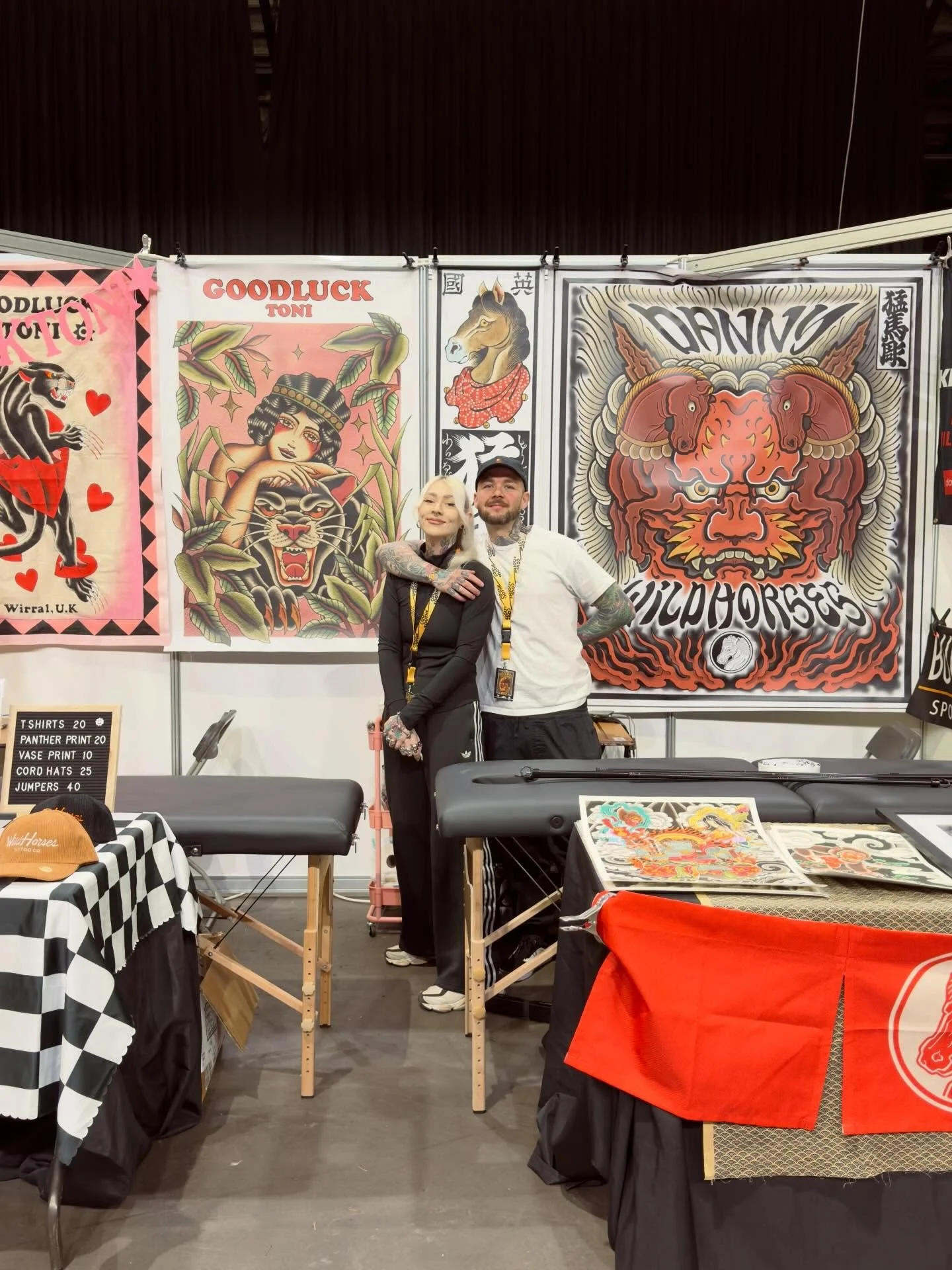 All set up for @bignorthtattooshow this weekend! ✨⭐️

Come and say hello if you&rsquo;re around.

We have plenty of Wild Horses Tattoo Co. merch and some prints available to purchase too!

@bignorthtattooshow
.
.
.
#bignorthtattooshow #newcastletatto