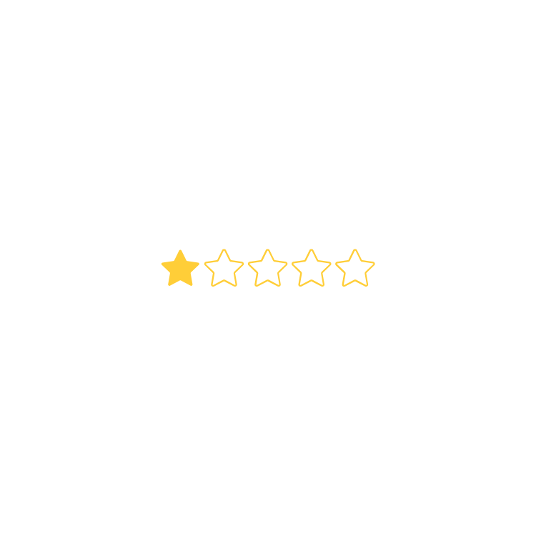 A black and white graphic of a handshake with a five-star rating below, with the first star filled in yellow and the remaining four outlined.