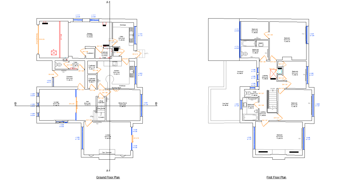 Detailed floor plans of a two-storey house showing ground and first floors