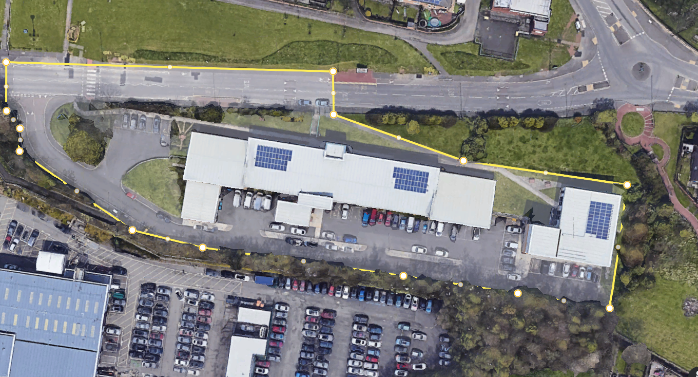 Example survey area, an aerial view of a site with marked boundary
