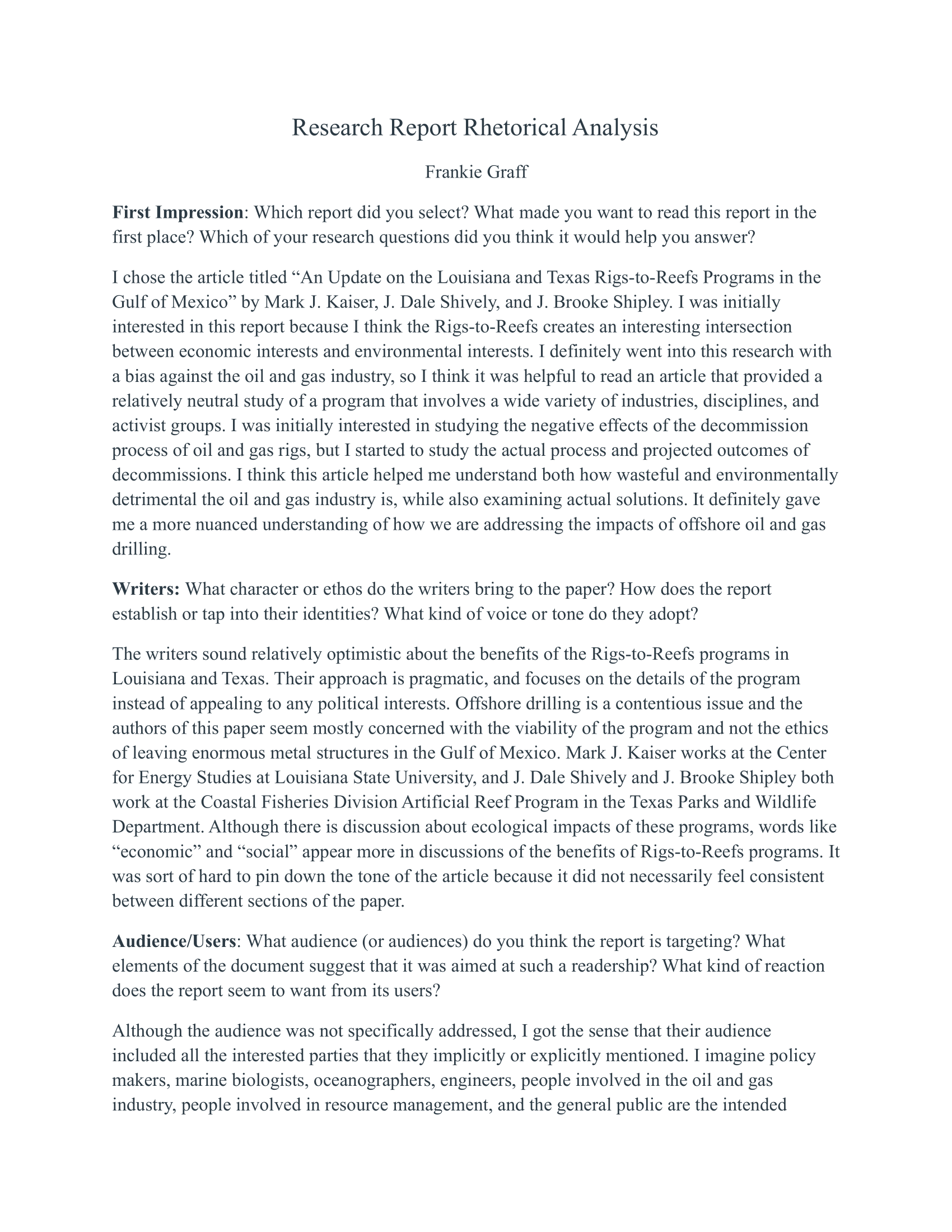 Research Writing Rhetoric Research Report Rhetorical Analysis — Frankie Graff