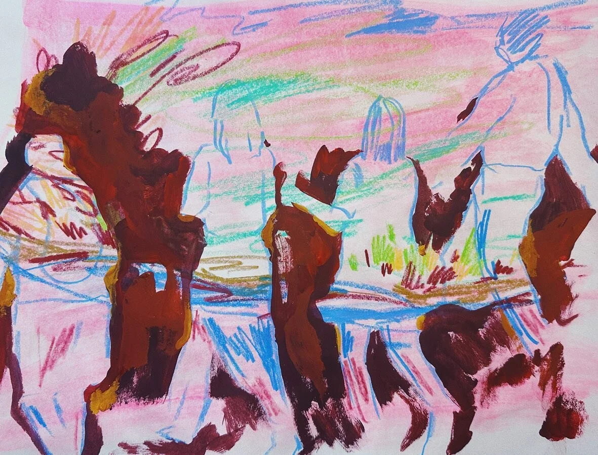 out for a walk, gouache / colored pencil on paper. 

#gouache #sketchbook