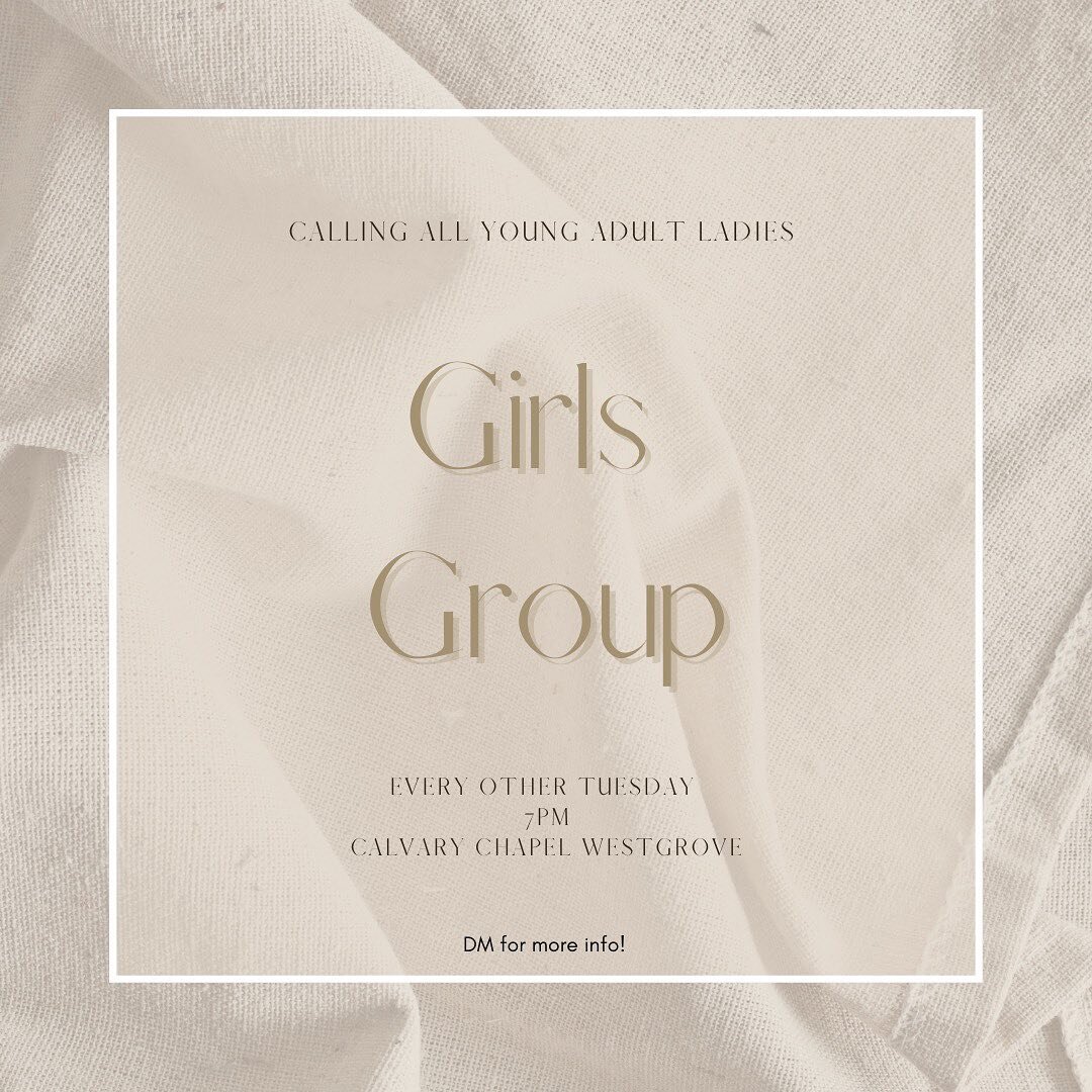 🙏🏼Calling all young adult ladies🙏🏼

The Grove invites YOU to come along our community groups and join us every other Tuesday for a time of fellowship and in the Word. The next meeting will be on Tuesday February 7th. DM for more information. Hope