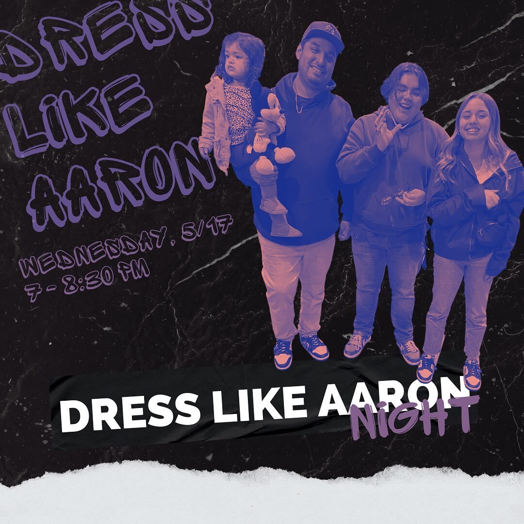 May 17th is our monthly theme night! This Wednesdays theme is: dress as Aaron 😎😎 Winner gets a MOONGOAT PRIZE ✨