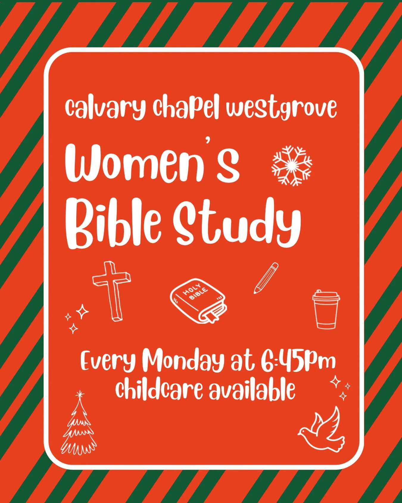 See you tonight for women&rsquo;s Bible study at 6:45pm. Let&rsquo;s prepare Jesus room in our hearts this season ❤️