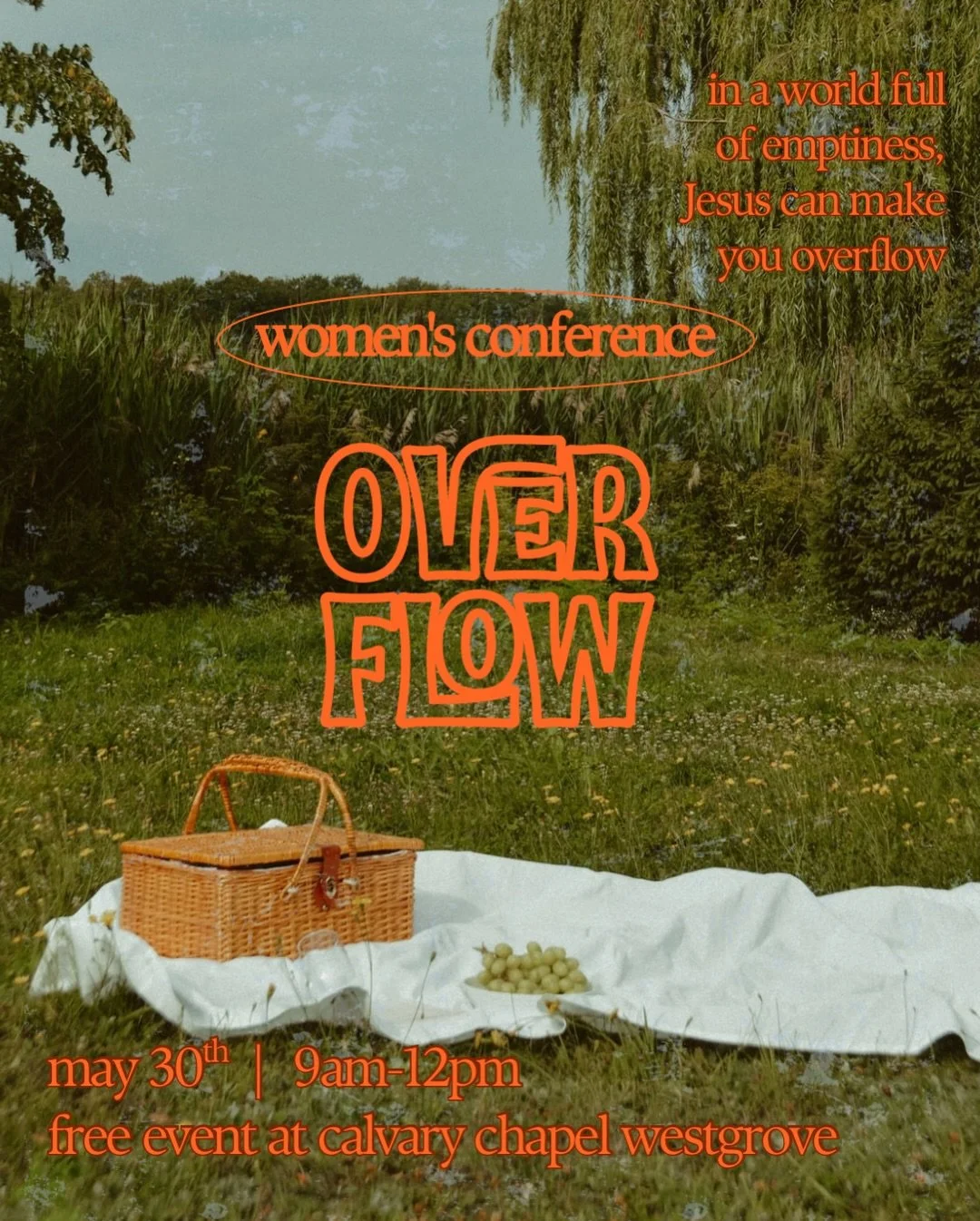 Ladies come out to our free Women&rsquo;s Conference on May 30th from 9am-12pm! We are excited to see God show up and remind us in whatever season of life we are in, that He is the one who can make us overflow. We will worship, have a message from ou