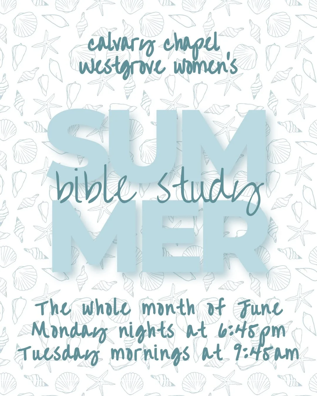 Excited to announce that our Women&rsquo;s Summer Bible study  will be available Monday Nights at 6:45pm and Tuesday mornings at 9:45am in the fellowship room! This is a great way to get connected with women around you and grow in your walk with Jesu