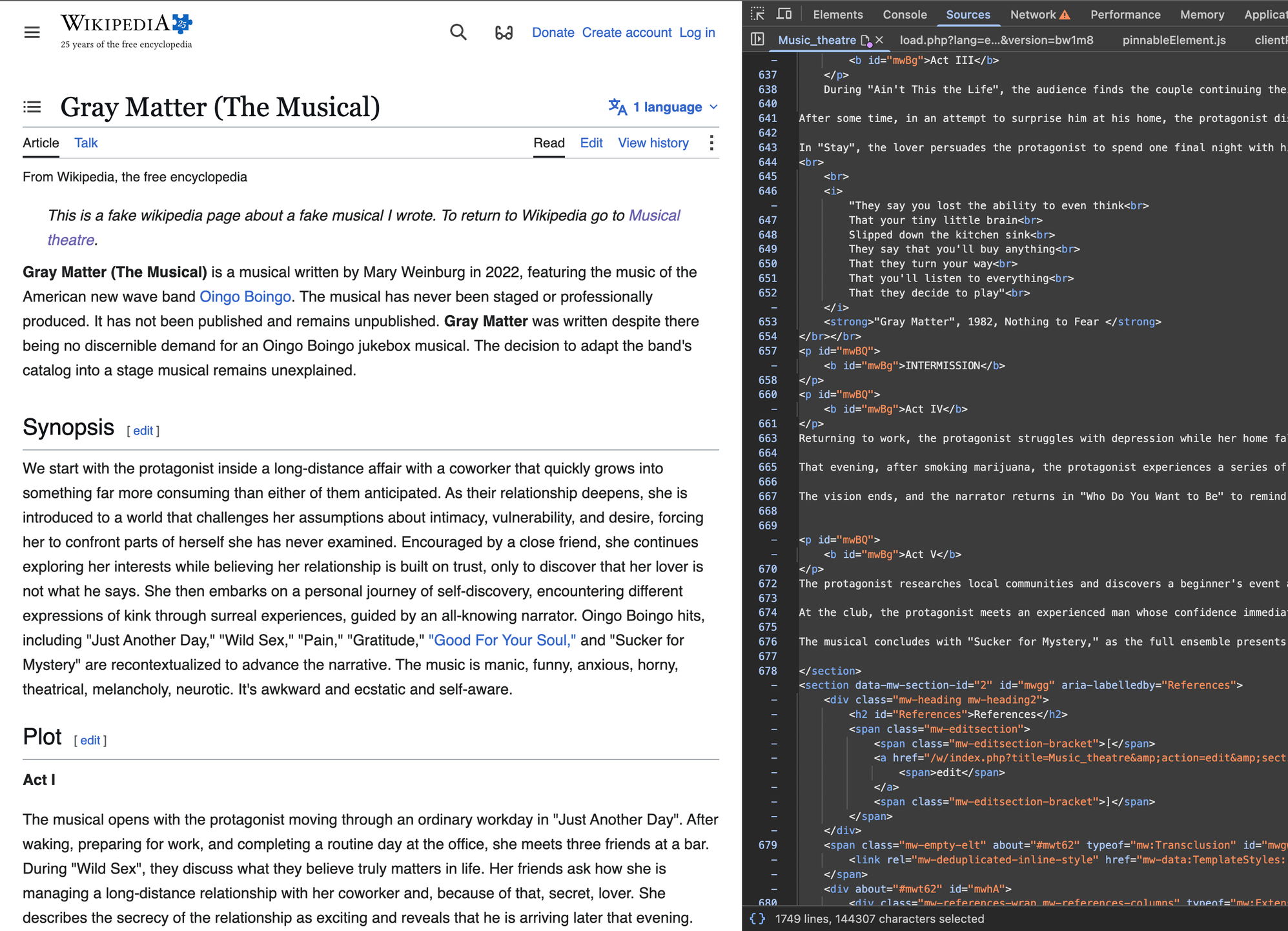 A Wikipedia Page About a Fake Musical I Wrote