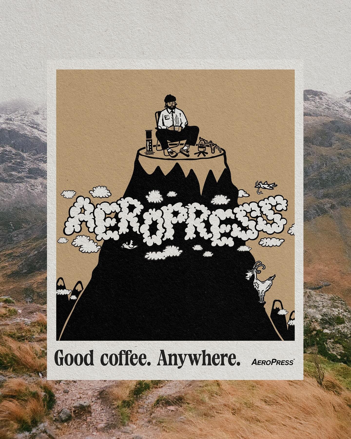 Mountain top, beachside or office grind - @aeropress has you covered for good coffee anywhere. Nice graphic for aeropress, celebrating 20 years strong and still pushing.

#20yearsofaeropress #aeropressartcontest