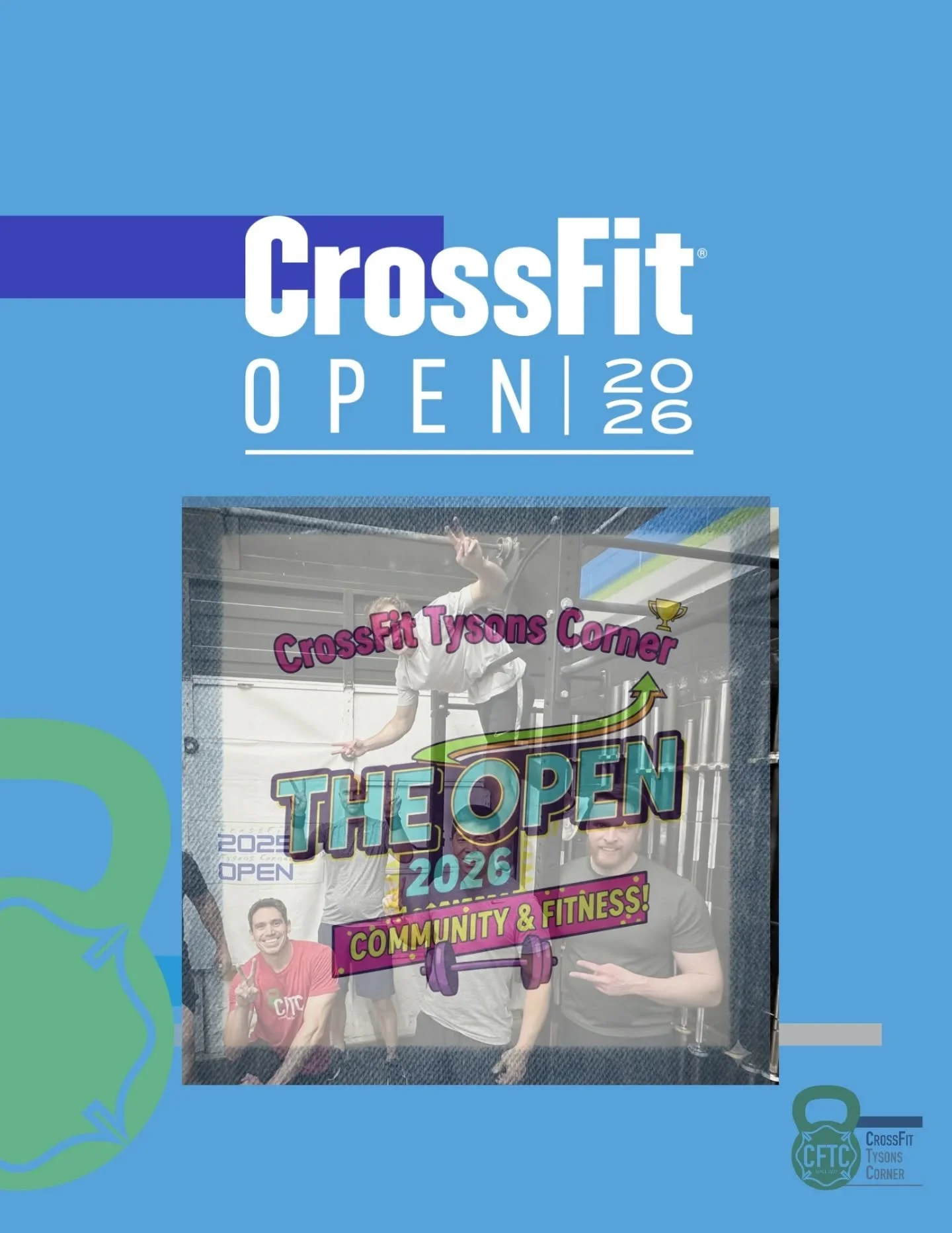 A primer on the CrossFit Open at CFTC 💙💚
.
It&rsquo;s one of the most exciting times of the year at CrossFit Tysons Corner! The 2026 CrossFit Open is officially upon us, and whether you&rsquo;ve been training for three months or three years, we wan