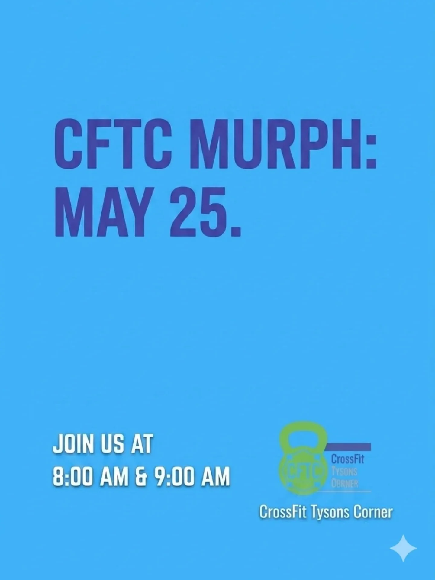 ​MEMORIAL DAY MURPH AT CFTC 🇺🇸

​A tradition to honor, sweat, and push our limits together. Tomorrow, we take on "Murph" to remember the fallen and test our resolve.

​📅 When: Monday, May 25th

⏰ Heats: 8:00 AM &amp; 9:00 AM

📍 Where: C