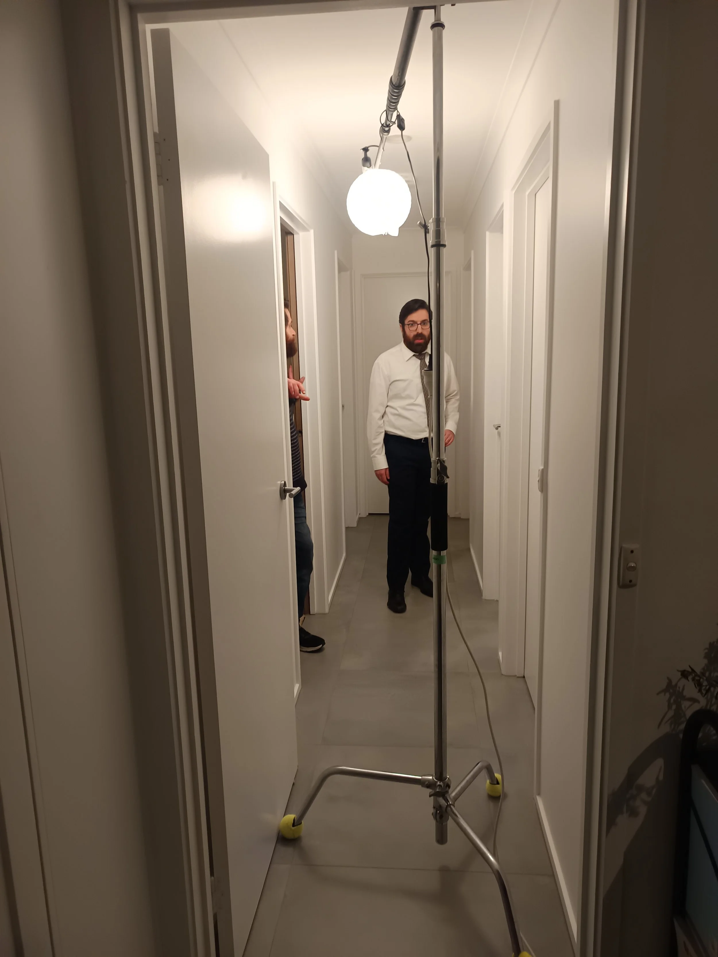 Final shot of the day. Tennis balls to protect the new tiles.