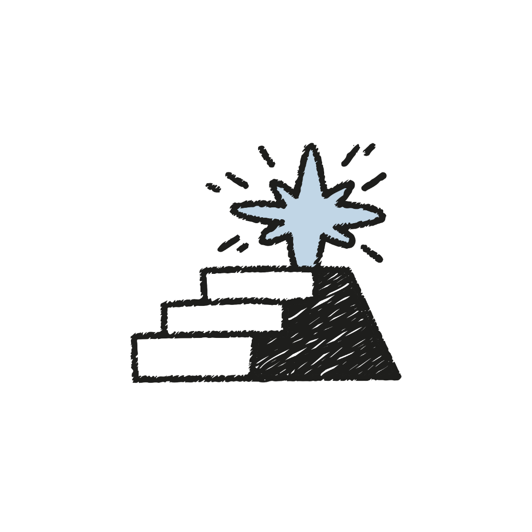 A sketch of a set of stairs with a star at the top, radiating lines around it.